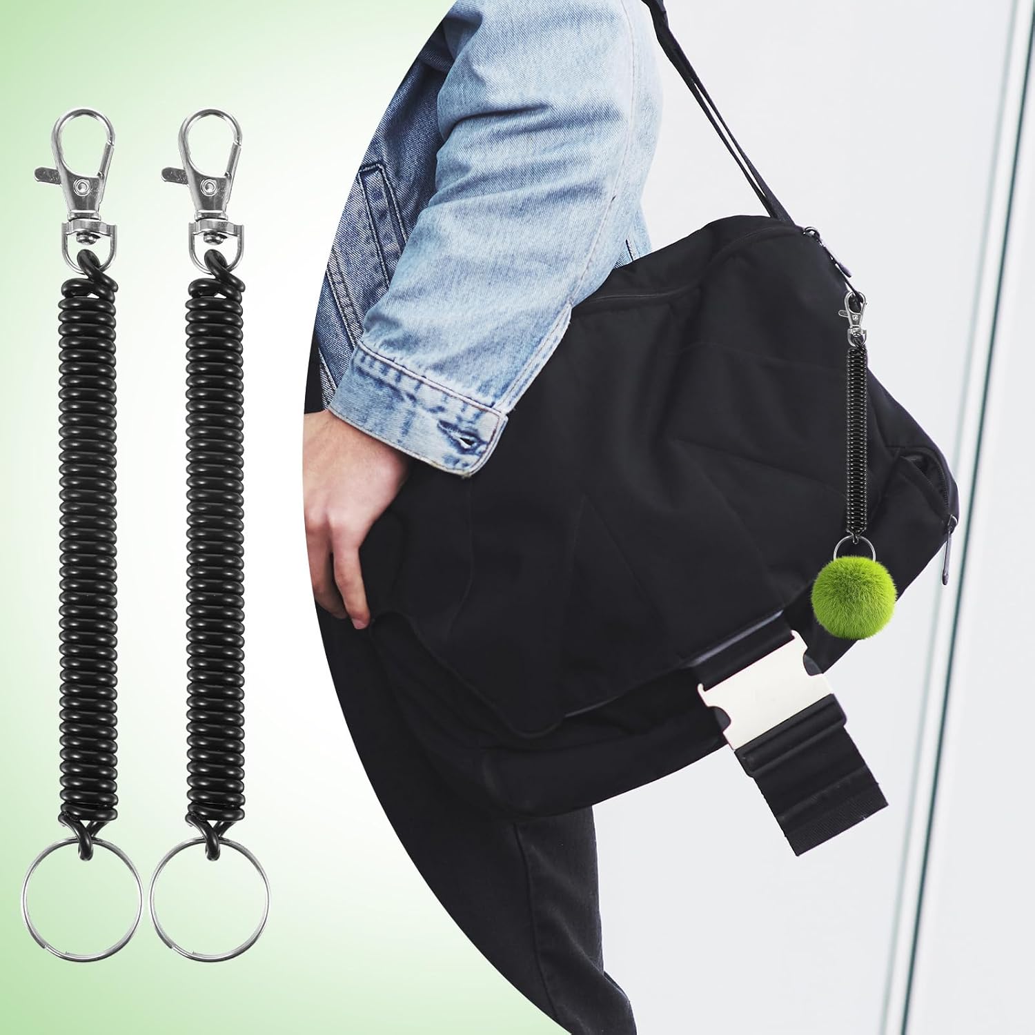 6PCS Retractable Keychain Key Ring Spring Coil Keychain Key Chain Retractable Tool Lanyard Stretch Keychain Wrist Coil Keychain Fishing Lanyard for Purse Keys Wallet, Black - Image 7