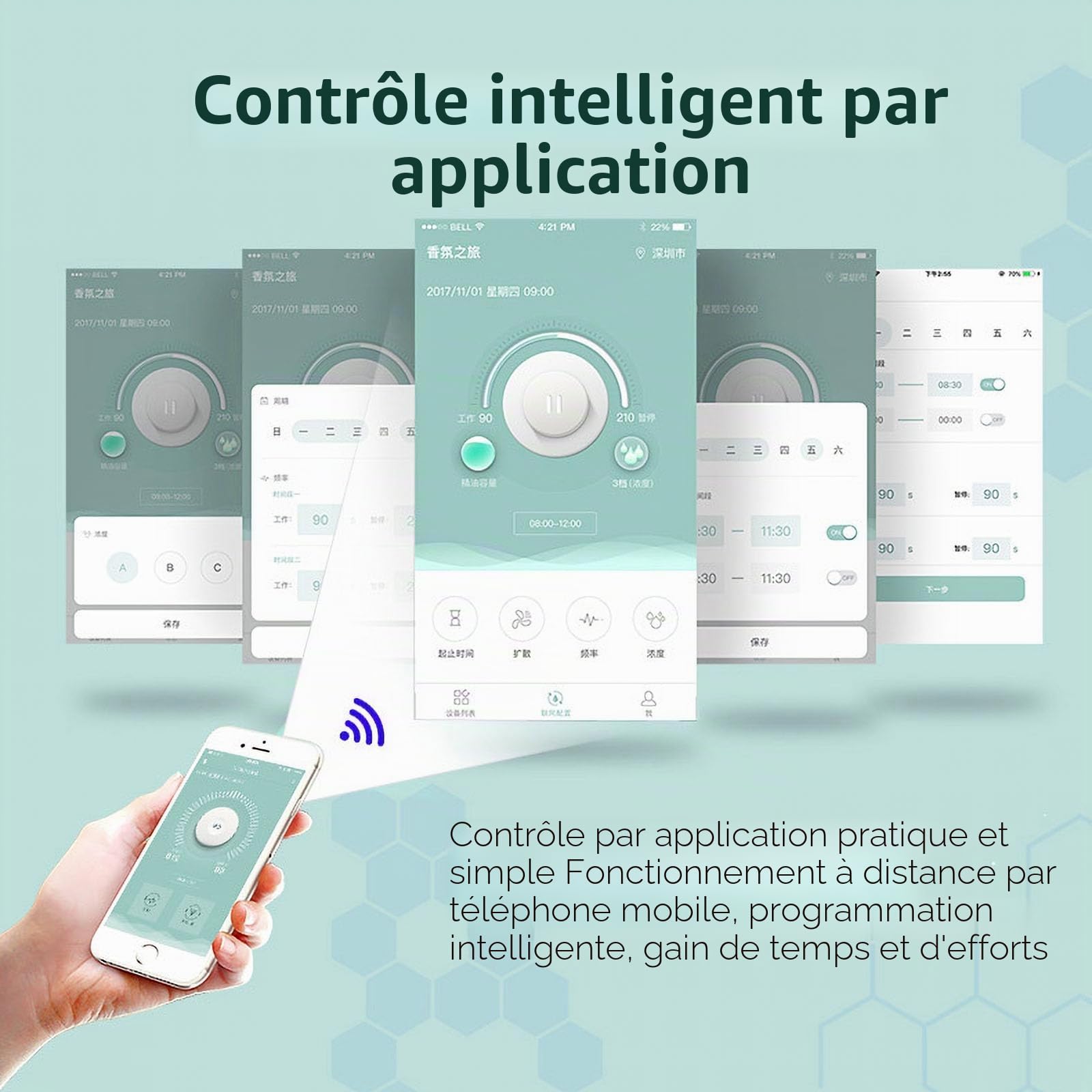 Diffuseur d'huiles Essentielles sans Eau, Machine à air parfumée Intelligente 300 ML pour la Maison, Diffuseur d'aromathérapie Bluetooth et Wi-FI, Couverture 2000㎡ (Noir)