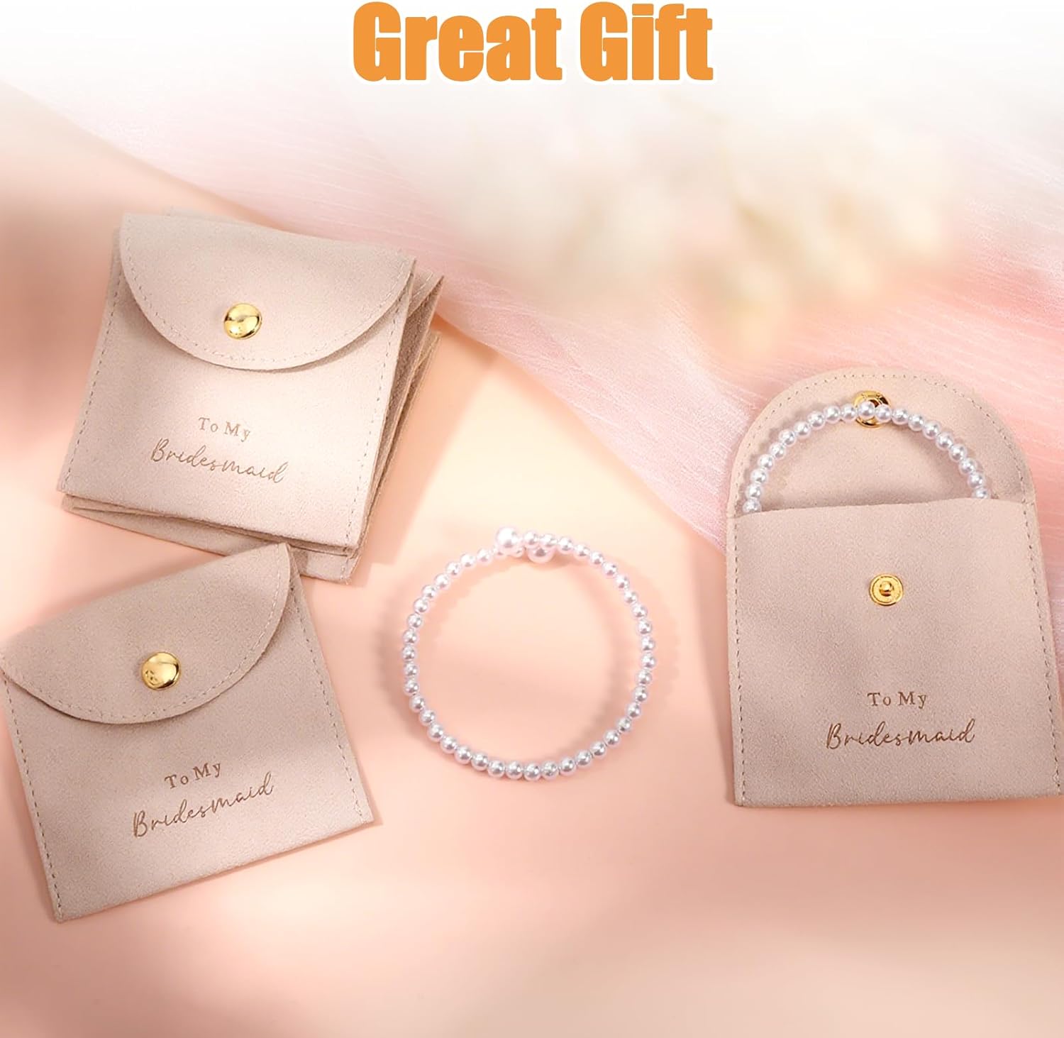 8 Pcs Bridesmaid Bracelet Bridesmaid Gifts Beige with Pouch for Wedding Bridal Party Favor Supplies, Elegant Proposal Jewelry for Ideal Wedding Party Presents - Image 4