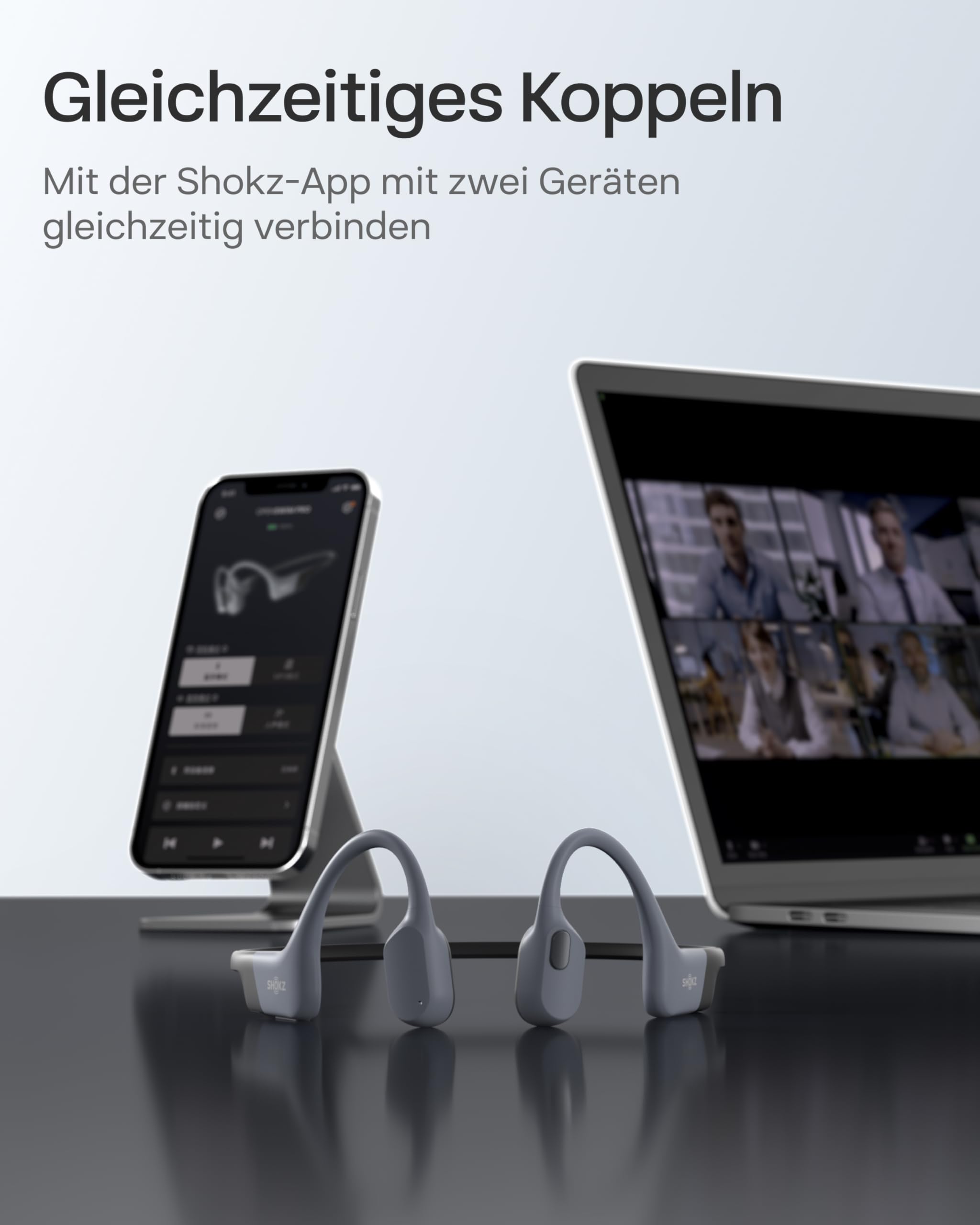 SHOKZ OpenSwim Pro Knochenschall Schwimmen Kopfhörer, IP68 Wasserdicht, 32GB MP3 Player, Bluetooth 5.4 Sport Kopfhörer Bluetooth mit Mikros, 9 Std Wiedergabe, Kabellos Aufladen, Schwimmen Laufen-Grau