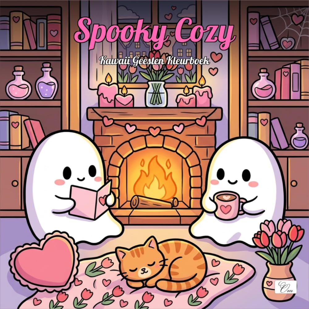 Spooky Cozy — Kawaii Geesten Kleurboek voor Volwassenen en Tieners: Dikke Lijnen, Eenvoudige Designs met Schattige Geest-Personages en Gezellige Hygge-Scènes