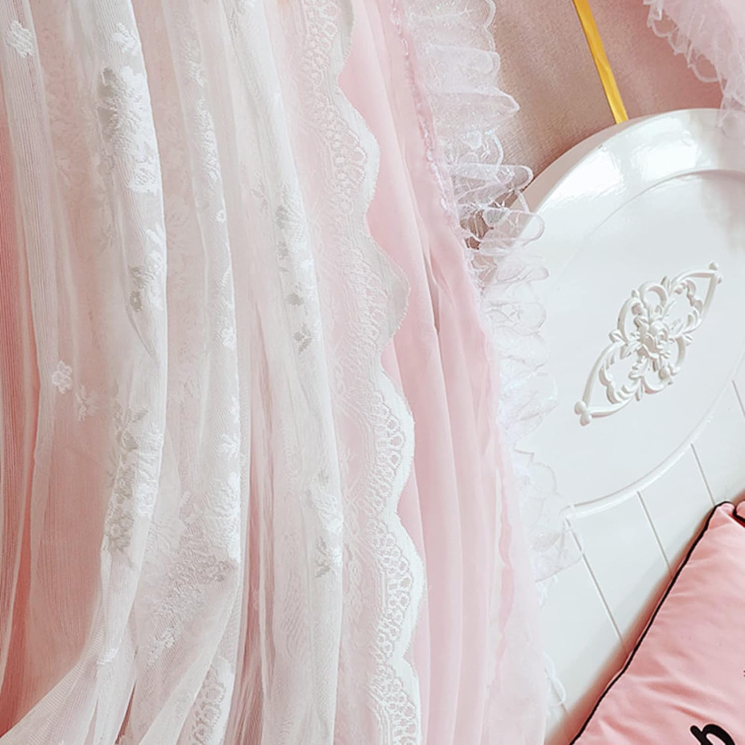 Mesh Bed Canopy, Bed Canopy for Girls, Princess Curtain, Double Layer Sheer Mesh Dome Bed Curtain, Round Lace Princess Mosquito Net Tent (Color : E)