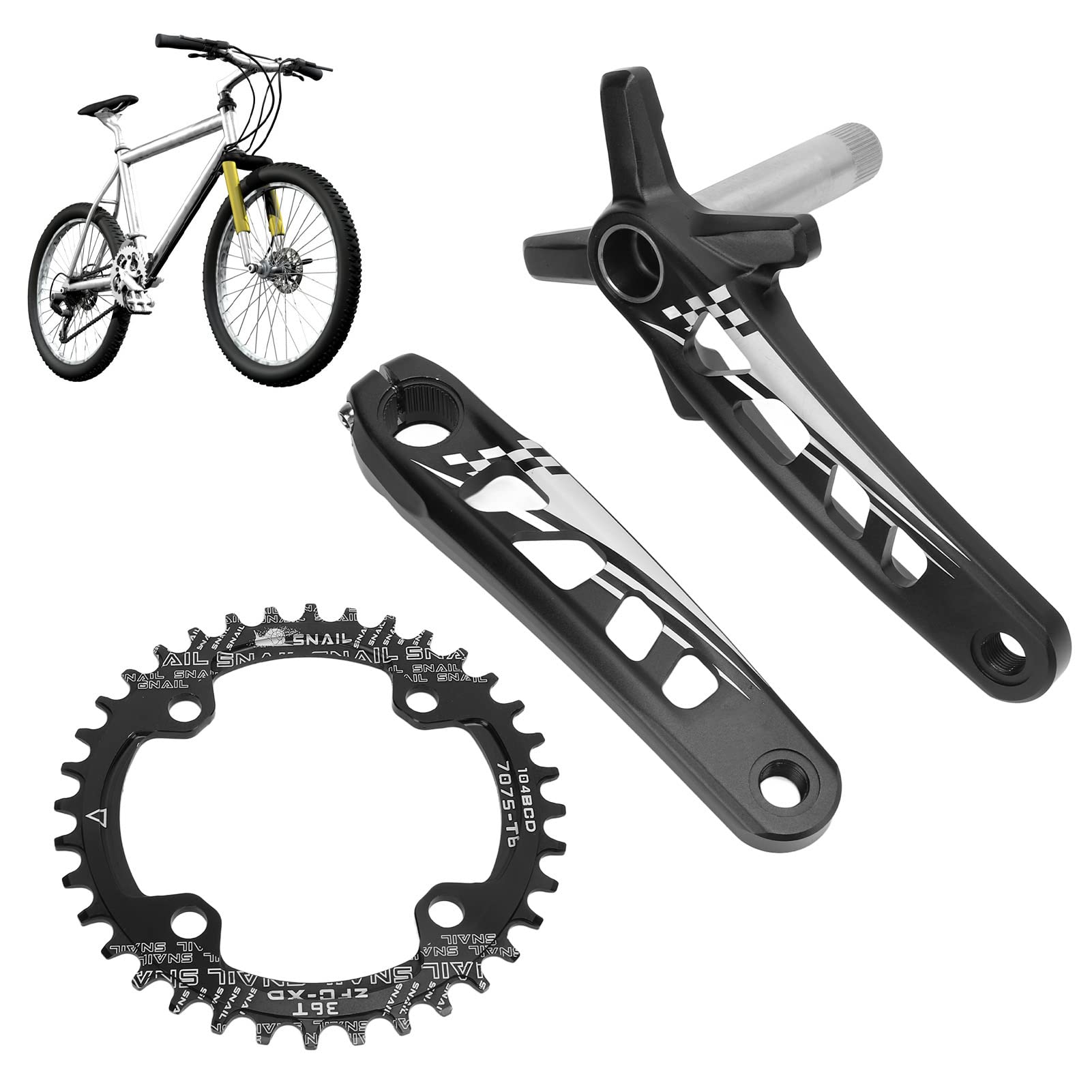 POENVFPO Mechanizm Korbowy Rowerowy Ze Stopu Aluminium, Pusta, Zintegrowana Korba 36T, Pojedyncza Tarcza, do Rowerów Górskich 8 9 10 11 12-biegowych Rowerzystów z Suportem i Zestawem śrub