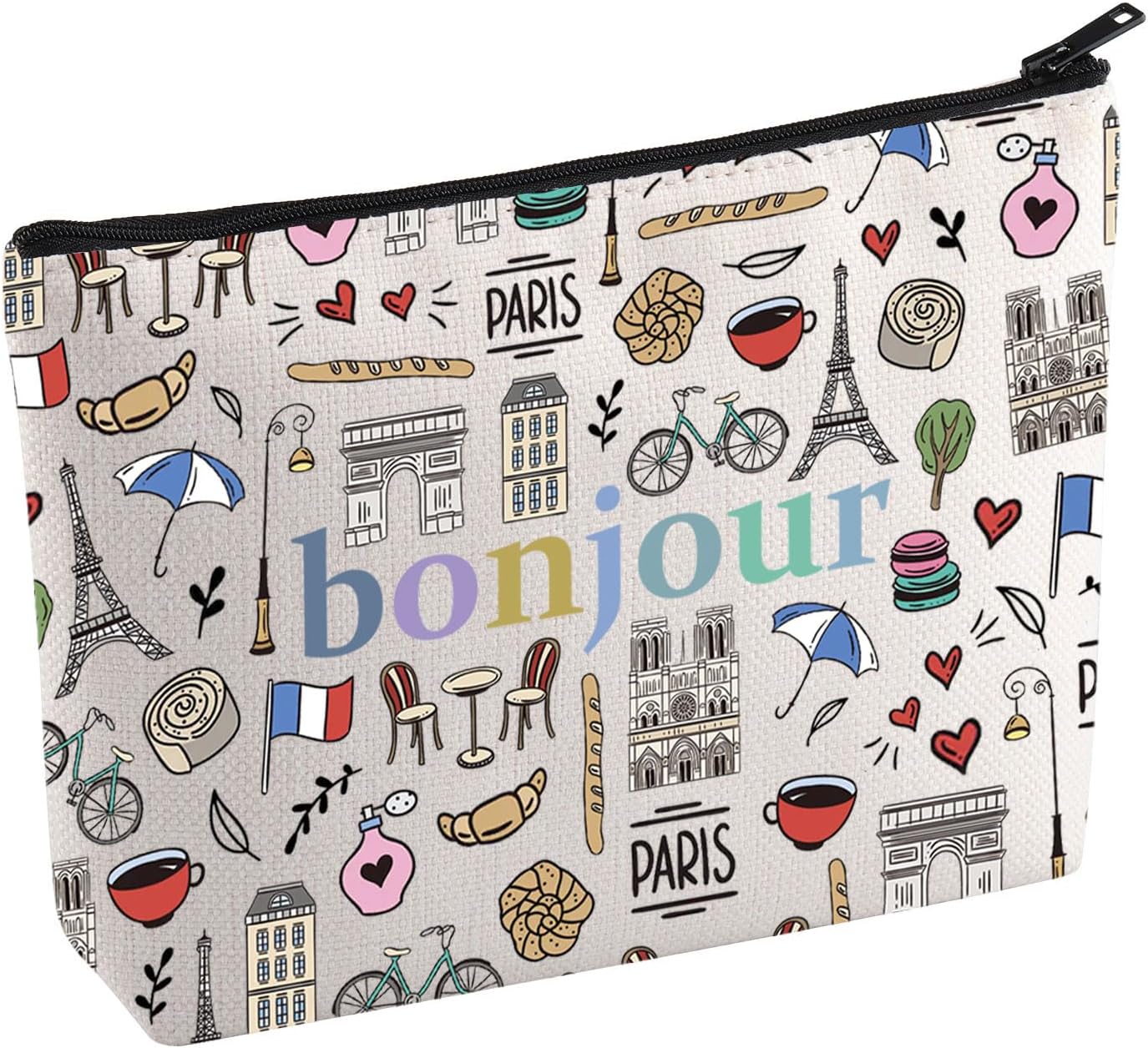 Bonjour Cosmetic Bag France Vacation Makeup Bag French Saying Gift Paris Lovers Gift Weekend Trip Gift France Souvenir Gift for Traveler (Bonjour)