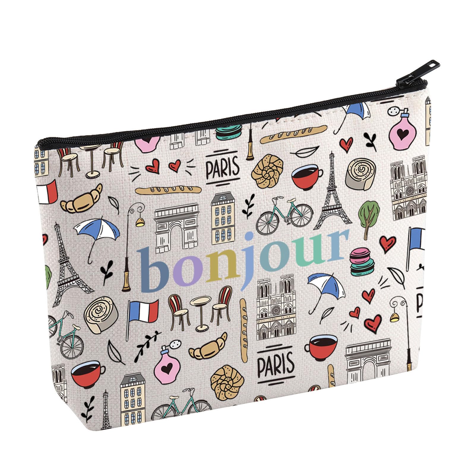 Bonjour Cosmetic Bag France Vacation Makeup Bag French Saying Gift Paris Lovers Gift Weekend Trip Gift France Souvenir Gift for Traveler (Bonjour)