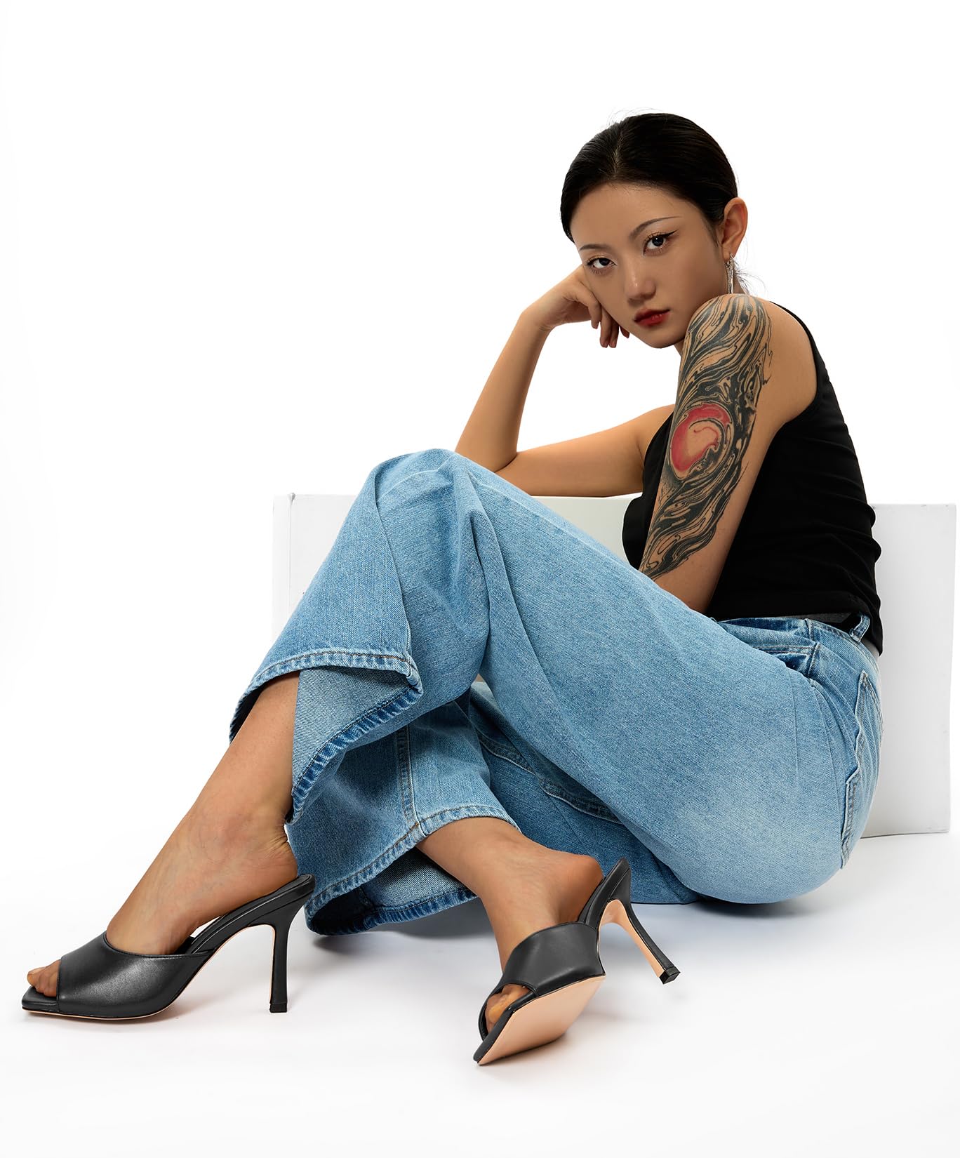 Castamere Mujer Cuadrada Abierta Punta Sandalias Alto High Aguja Heel Slip-on Mules Zapatos Dress Casual Verano Zapatos 9 CM Heels