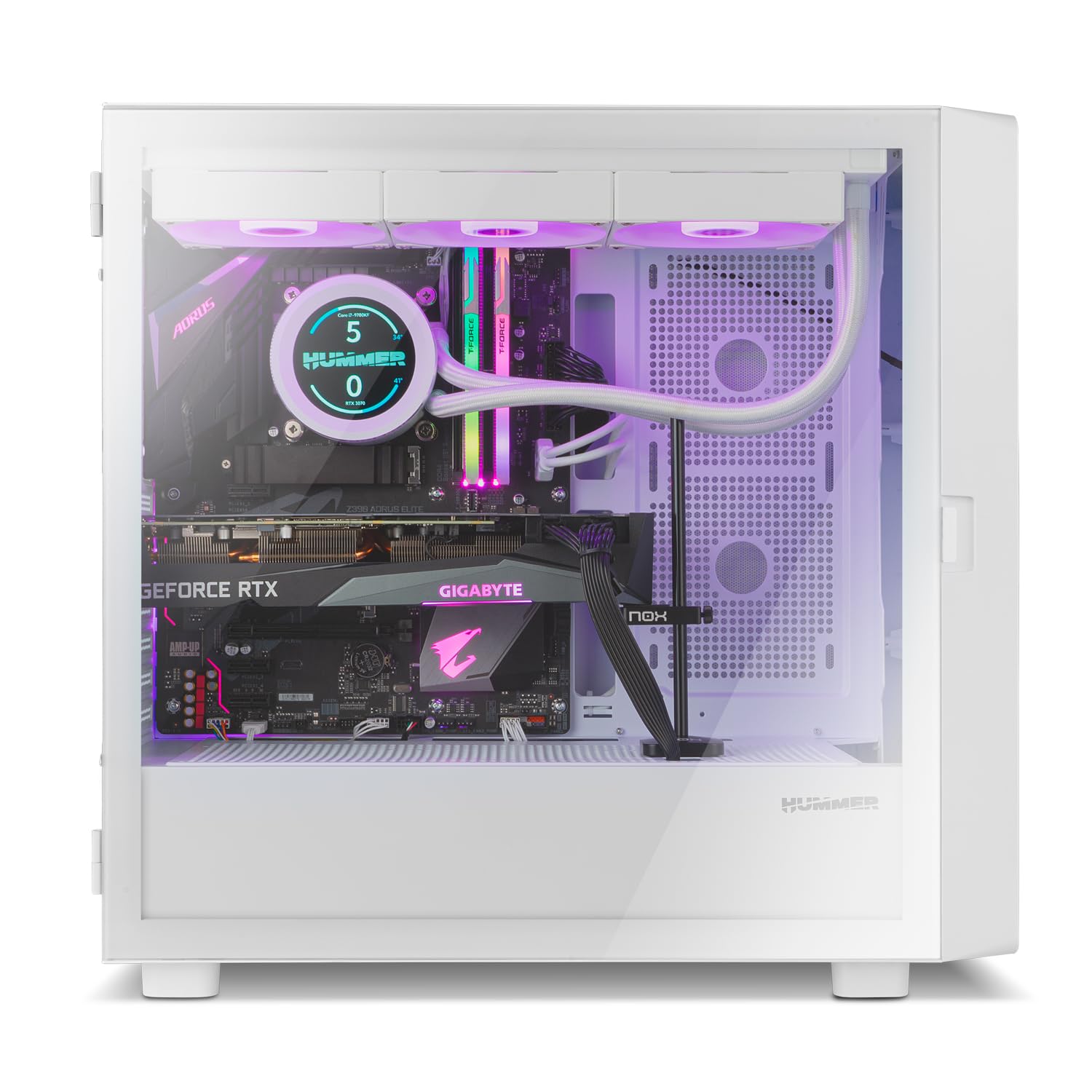 NOX XTREME PRODUCTS HUMMER BIOS - Semitower ATX|M-ATX| ITX, Display LCD da 8” personalizzabile, Pannello frontale rete metallica, laterale vetro temperato, Spazio per 11 ventole, USB-C e 3.0, Bianco