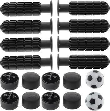 Zerodeko Sturdy Foosball Handles and End Caps Set Table Soccer Accessories with Black and White Footballs Compatible Replacement Grips for Boys and Foosball Tables Handles Caps Balls Kit