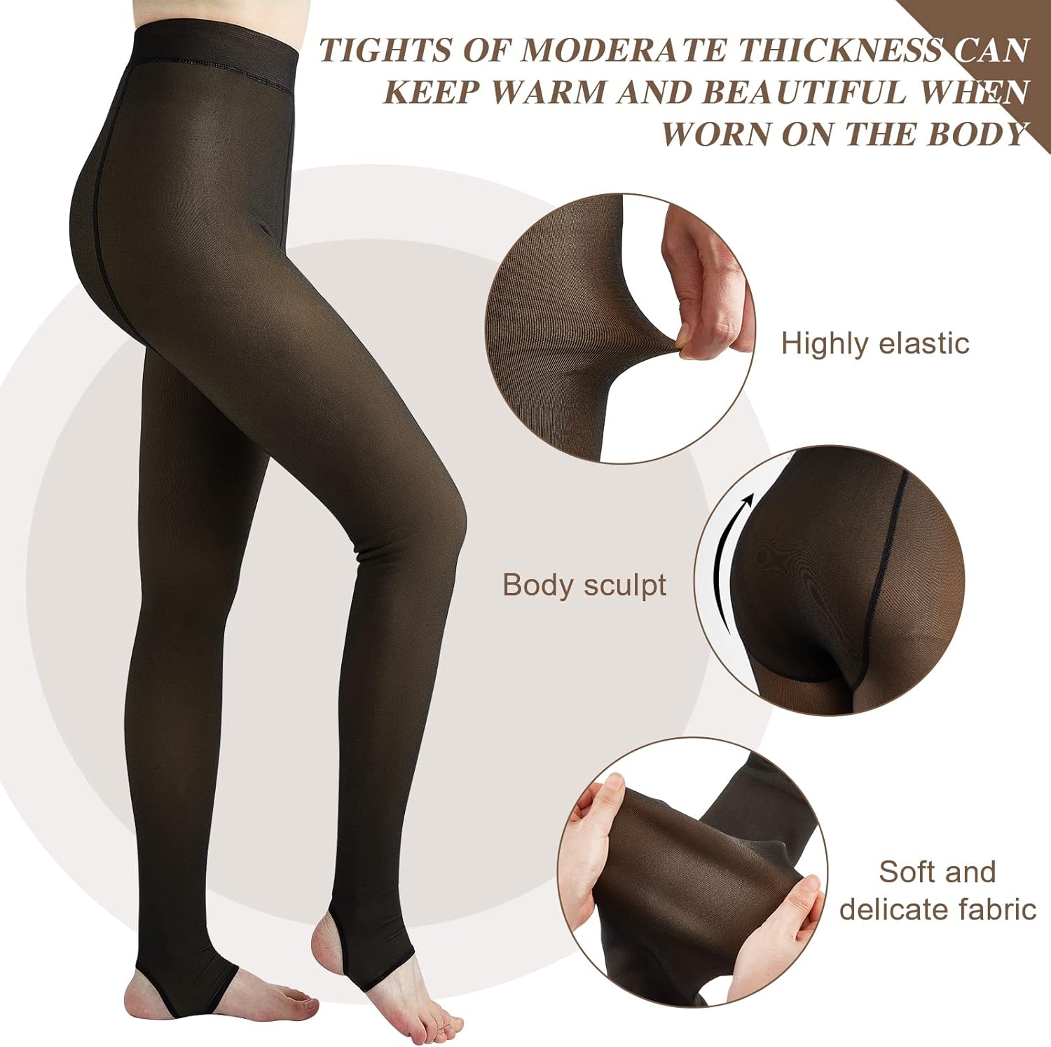 Eurzom 3 Pairs Fleece Lined Stirrup Tights Women Fake Translucent Thermal Elastic Skin Colored Tights Warm Pantyhose - Image 2