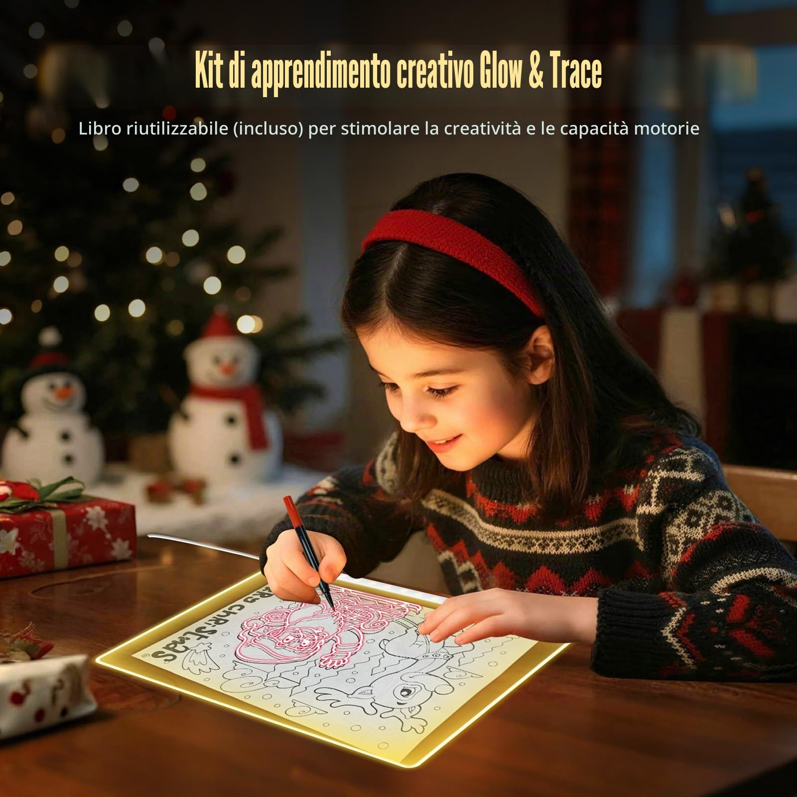 Ortizan Lavagna Luminosa per Disegnare, Lavagna Luminosa Bambini, 35x25 cm 13 modalità di luce, incluso adattatore, supporto e catena per appendere, Regalo Creativo per Fidanzata,Mamma,Papà Festività