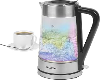 Salter EK5078IR Glass Electric Kettle with Iridescent Finish, 1.7 L Capacity, Limescale Filter, Easy-Fill Lid, for Left & Right Handed Users, Colour Indicator, Auto Shut-Off, Strix Controlled, 2200 W