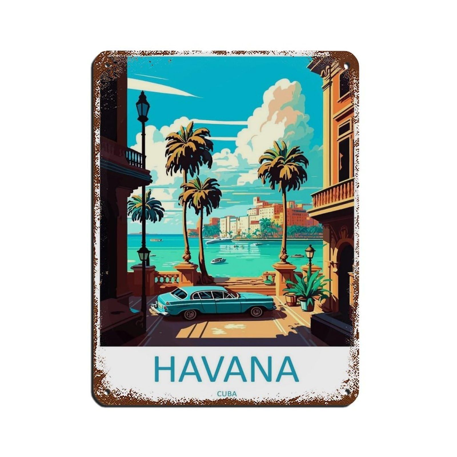 Havana Travel Art Caribbean Travel (34) Retro Poster Metal Tin Sign Chic Art Retro Iron Painting Bar People Cave Cafe Family Garage Poster Wall Decoration 12x16inch(30x40cm)