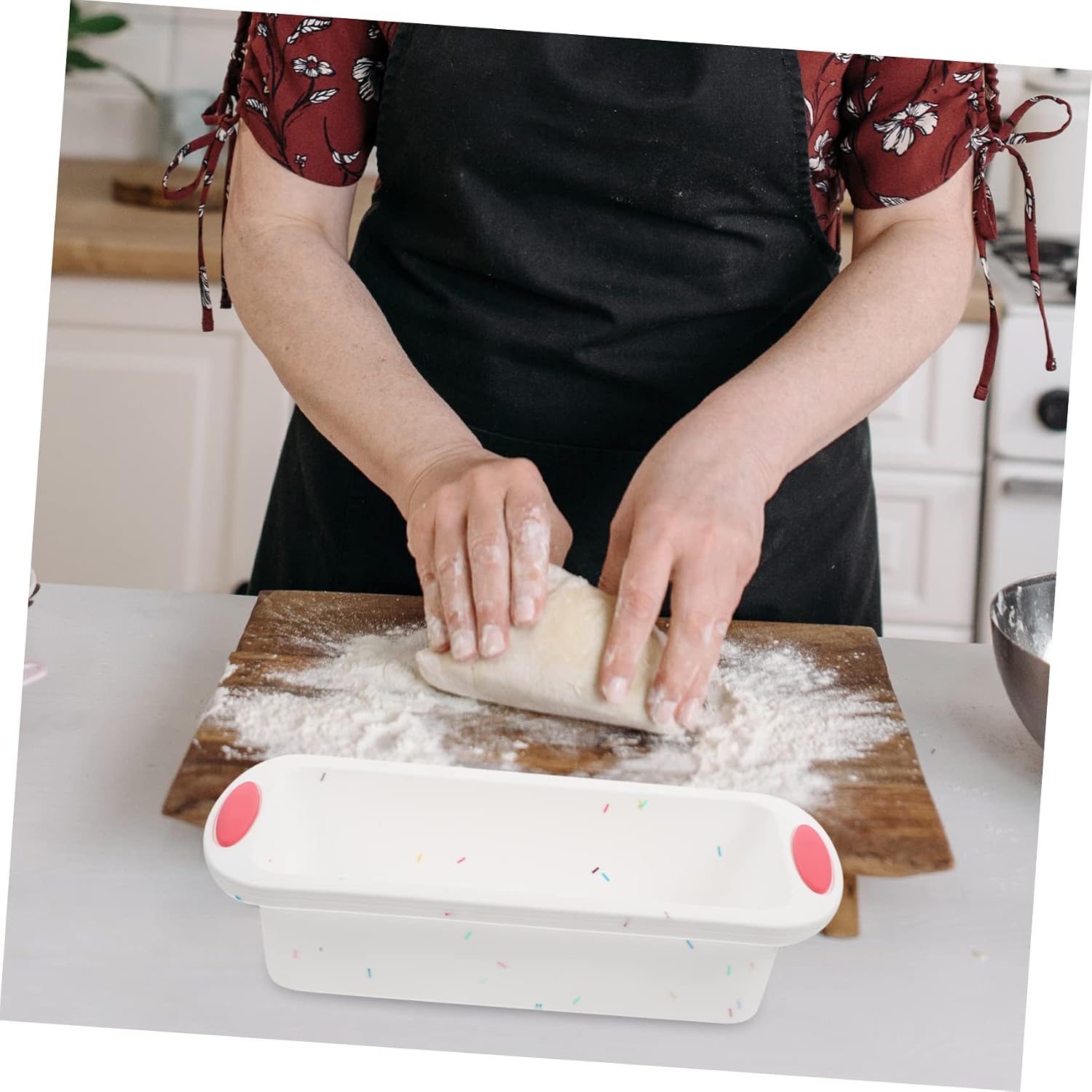 Amosfun Silicone Loaf Pan Heat-Resistant Baking Mold Handle Flexible Toast DIY Mold for Cakes and Bread for Kitchen Baking