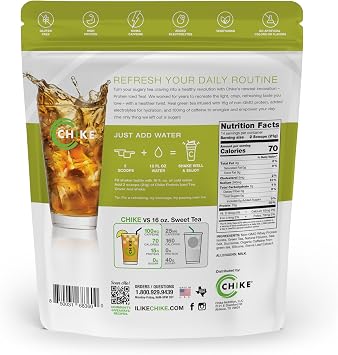 CHIKE Green Tea Lemonade Protein Iced Tea, 15g Protein, 100mg Caffeine, 0g Sugarm Keto Friendly and Gluten Free, 14 Servings (10.1 Ounce)