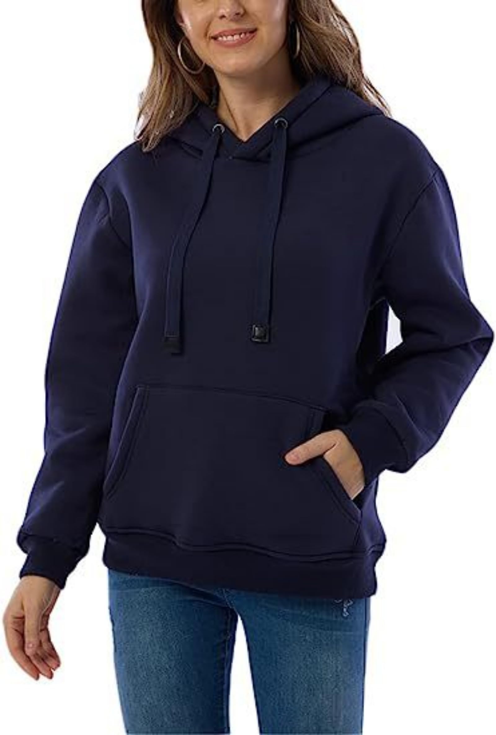 Damska bluza z kapturem z podszewką Sherpa - wygodna, miękka, gruba bluza na co dzień, moda jesienna