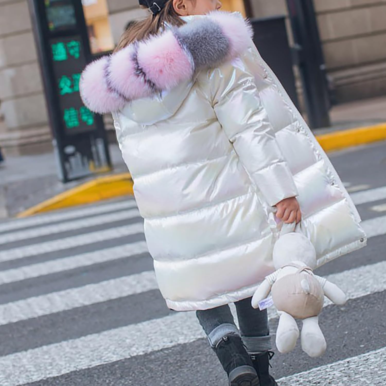 Girls Metallic Puffer Jacket Stylish Long Glitter Winter Coat Kids Insulated Windproof Freezer Suit Knee Length Outwear