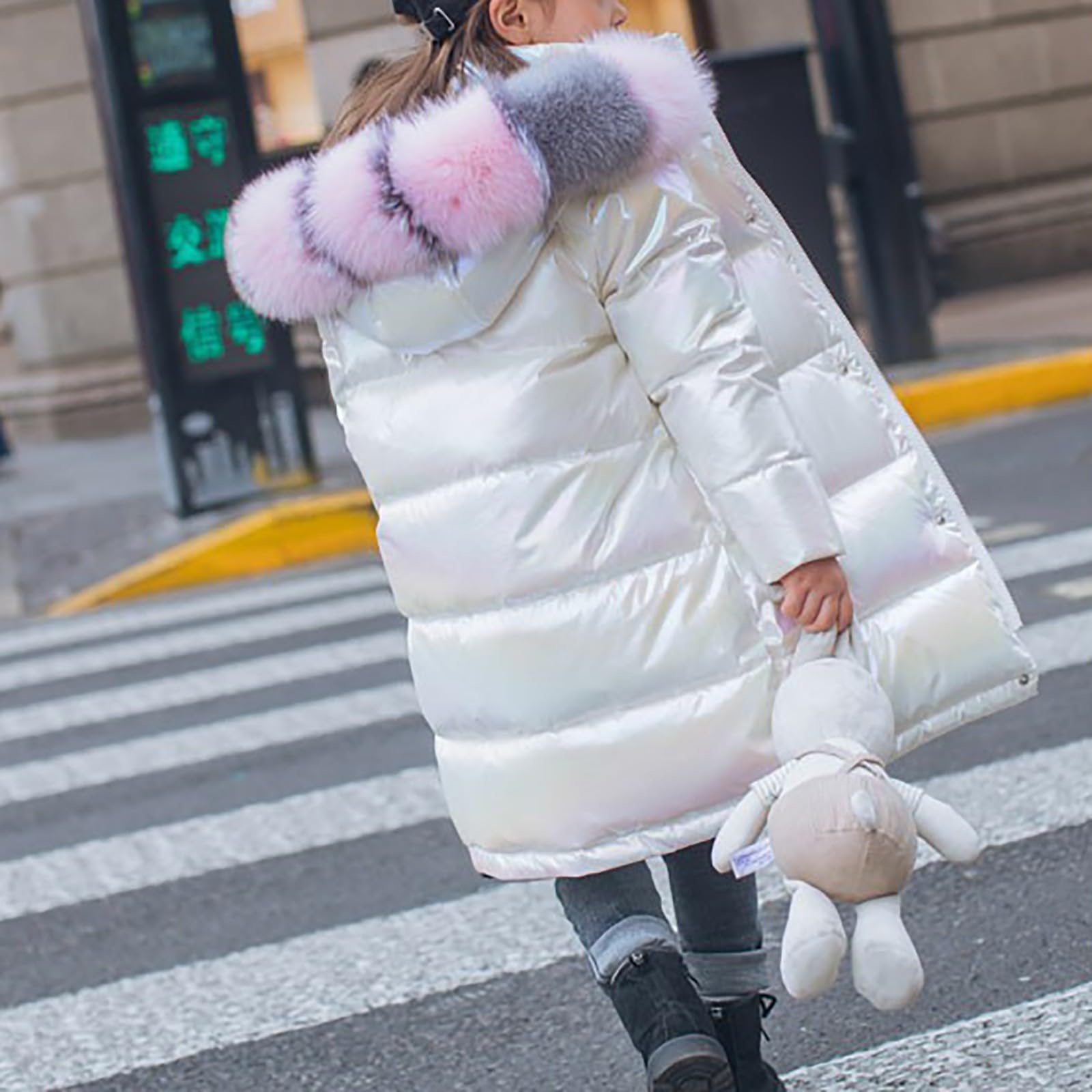 Veste rembourrée pour filles - Manteau d'hiver brillant à capuche - Long vêtement d'extérieur chaud pour adolescents - Veste matelassée légère pour l'école