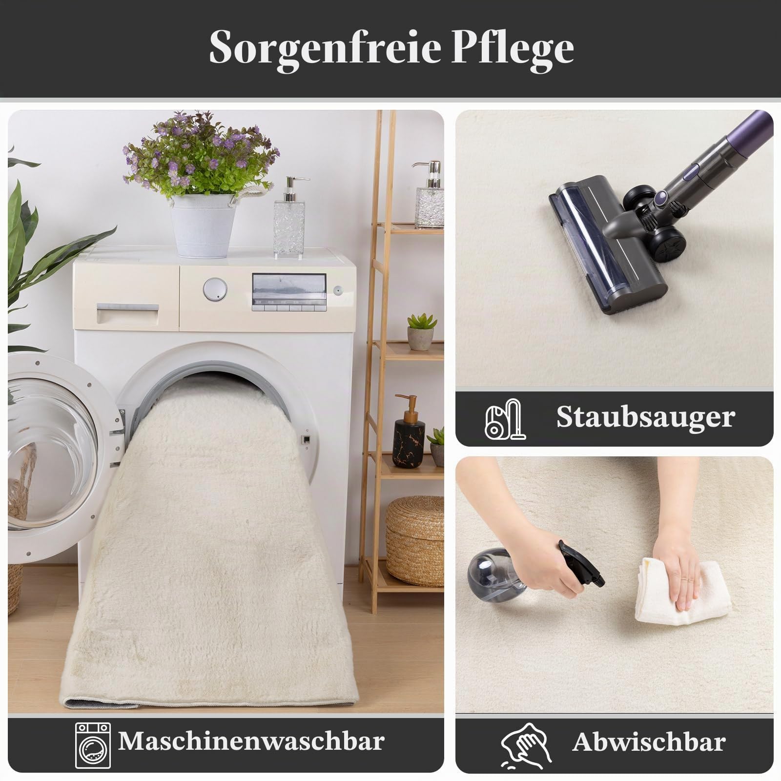 SHACOS Creme Teppich Rund 200 cm Fellteppich Kunstfell Teppich Flauschig Weicher Wohnzimmerteppich Waschbar Teppiche Anti-Rutsch-Rückseite, Felloptik, Für Fußbodenheizung geeignet