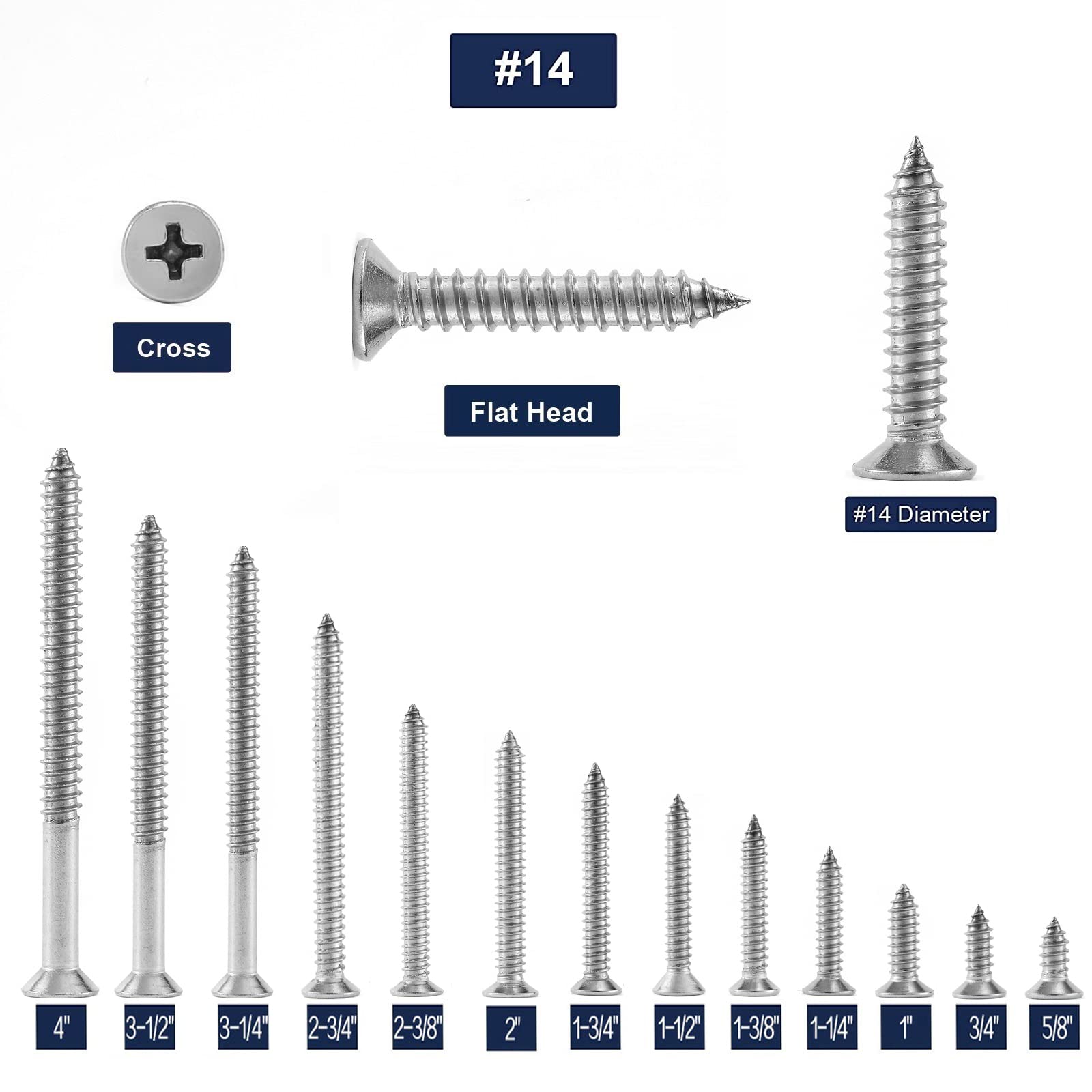 Lot de 100 vis à bois autotaraudeuses rapides en acier inoxydable 18-8 (304) - Tête plate cruciforme - 7,9 cm