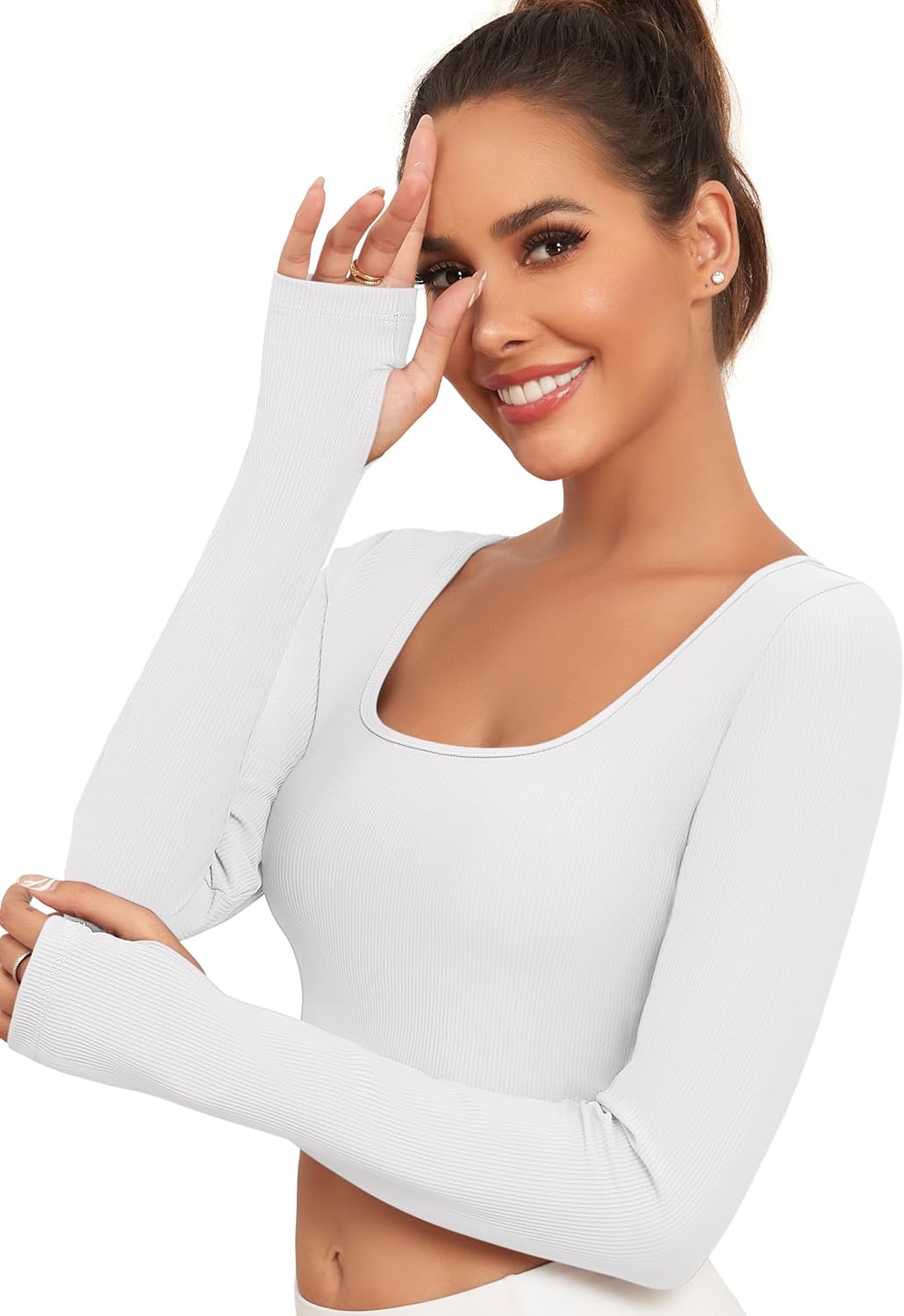 Long Sleeve Cropped Workout Tops Athletic Yoga Gym Crop Top for Women