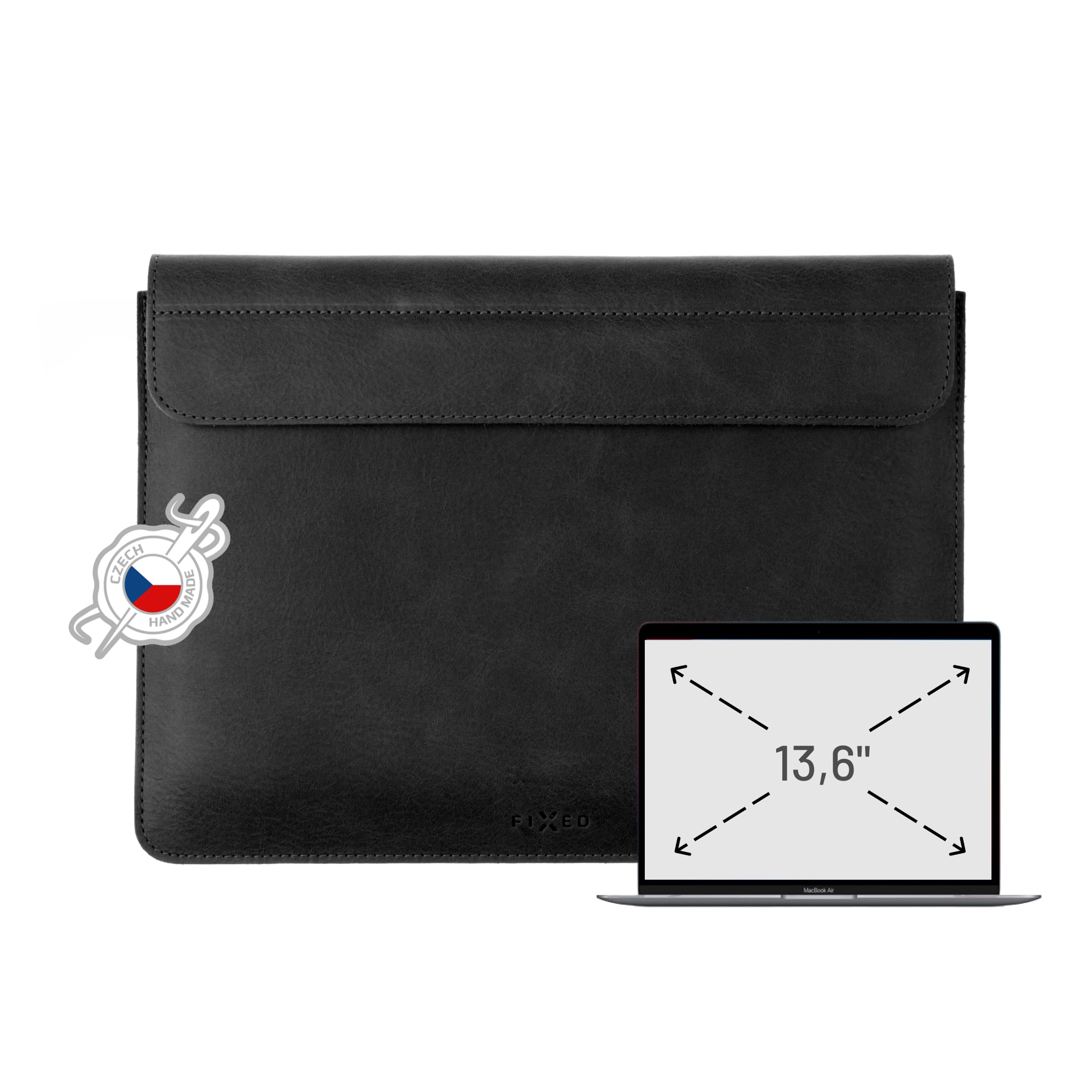 FIXED Oxford Lederhülle 13,6 Zoll für MacBook Air (2022) M2/M3, iPad und andere Geräte: Handgefertigte Laptoptasche aus italienischem Rindsleder, Hülle mit Magnetverschluss, Schwarz