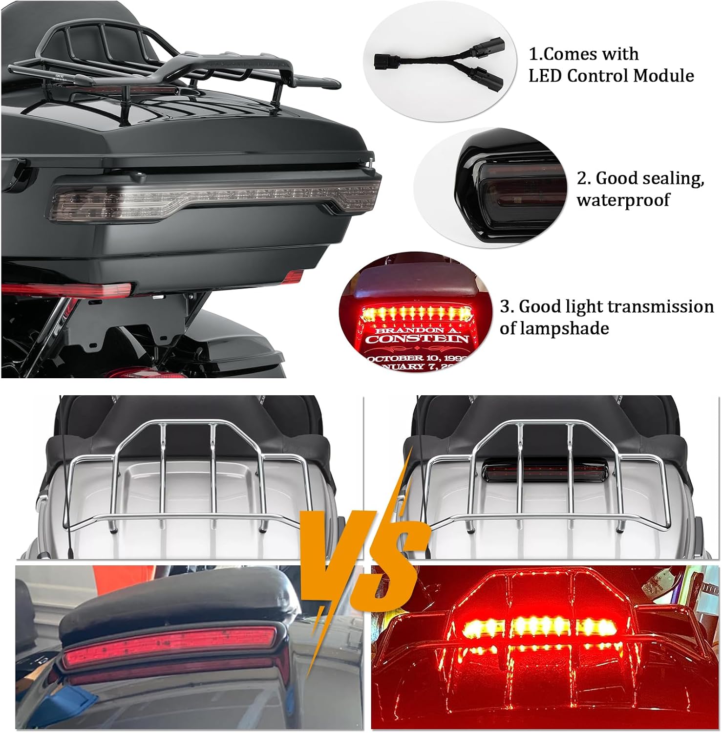 PSLER Motorcycle Rear Tour Pack LED Lid Light Motorcycle Lighting Accessory Running Light Brake Light Turn Signal Blinker for CVO Electra Glide Ultra Limited Classic Low Tri Glide 2014-later