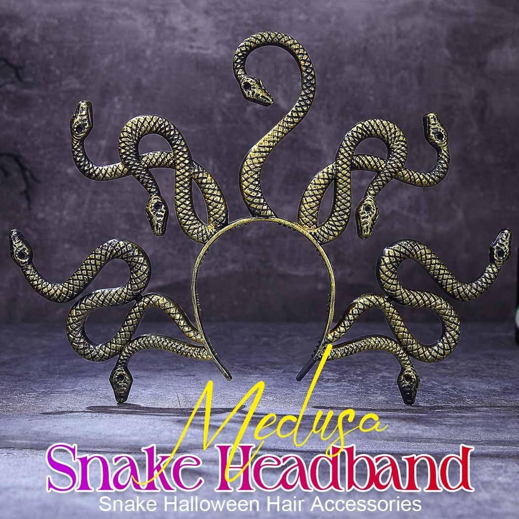 Zoestar Medusa Snake Headband Greek Goddess Snake Headpiece Halloween Hair Accessories for Women (Black and Gold, One Size) - Image 2