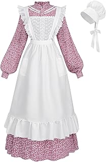 FCCAM Pioneer Colonial Costume for Women Floral Prairie Dress American Historical Modest Civil War Dress Pink M - Buy now
