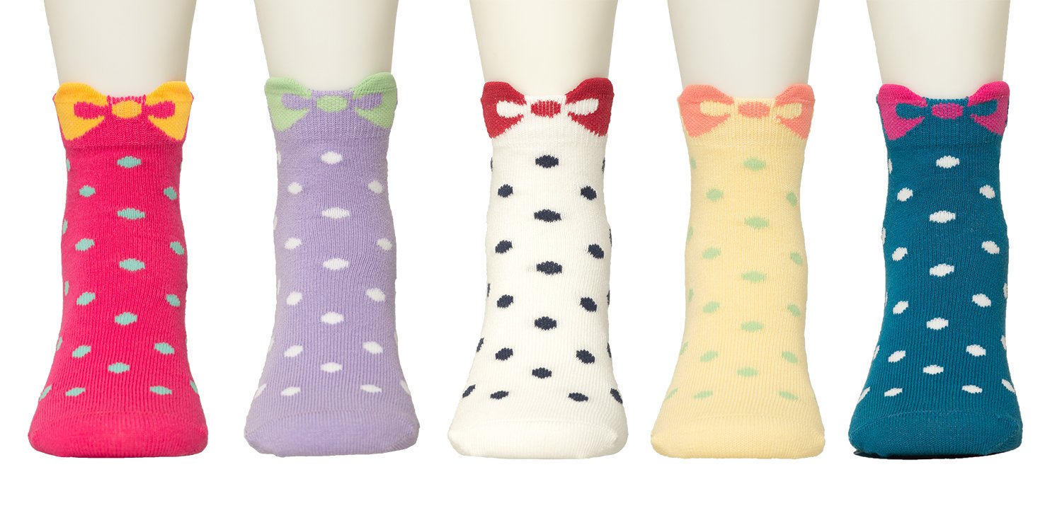 MaiwaGirls Cotton Bow Pattern Slight Seam Novelty socks for girls,Toddlers, kids 5 pack