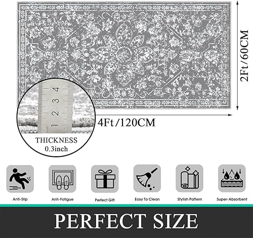 Miniatura 2 de Pauwer Alfombra de pasillo estilo bohemio vintage, de 2 x 4, antideslizante, pequeña, lavable, suave, para interiores, alfombra de pasillo pequeña,