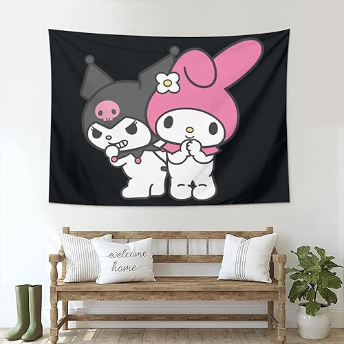 Vista 3 de Pink Kawaii Tapestry Aesthetic, Cute Anime Banner Decorations, Wall Dorm Room Decor, Cartoon Wall Hanging for Bedroom Teen Girl 60" X 40