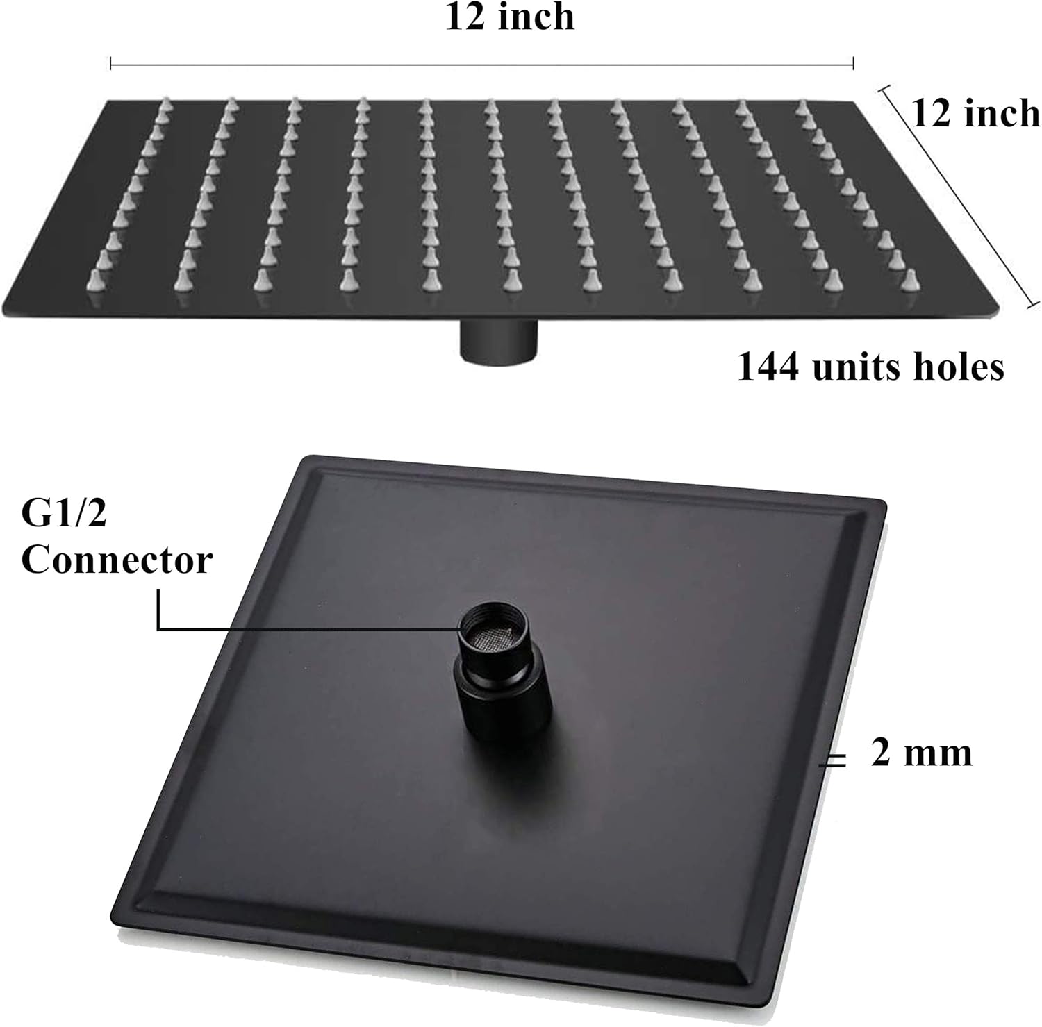 Drenky 300mm Fixed Shower Head Black Square Rainfall Shower Head High Pressure Shower Head 304 Stainless Steel Large Rain Shower Head Ultra Thin Wall Mounted Shower Head with Angle Adjustment - Image 3