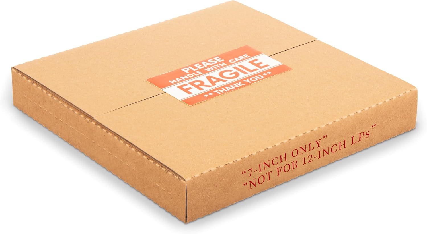 7 Inch 45 RPM Record Mailers (NOT for 12" LPs), 7.5 x 7.5 x 1 Inch Easy-Fold Corrugated Shipping Boxes for Standard 7" Vinyl Singles, with Fragile Stickers, Kraft Brown, 50 Pack