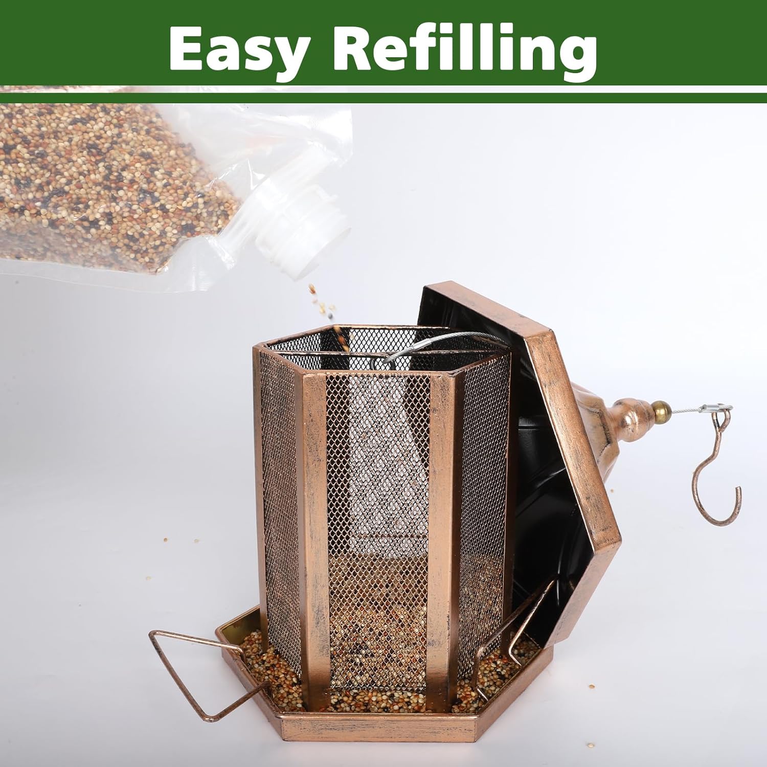 Metal Bird Feeder for Outdoors Hanging, Hexagon Bird Feeders for Garden Yard, 3LB Wild Birdfeeder Squirrel Proof for Outside - Image 5