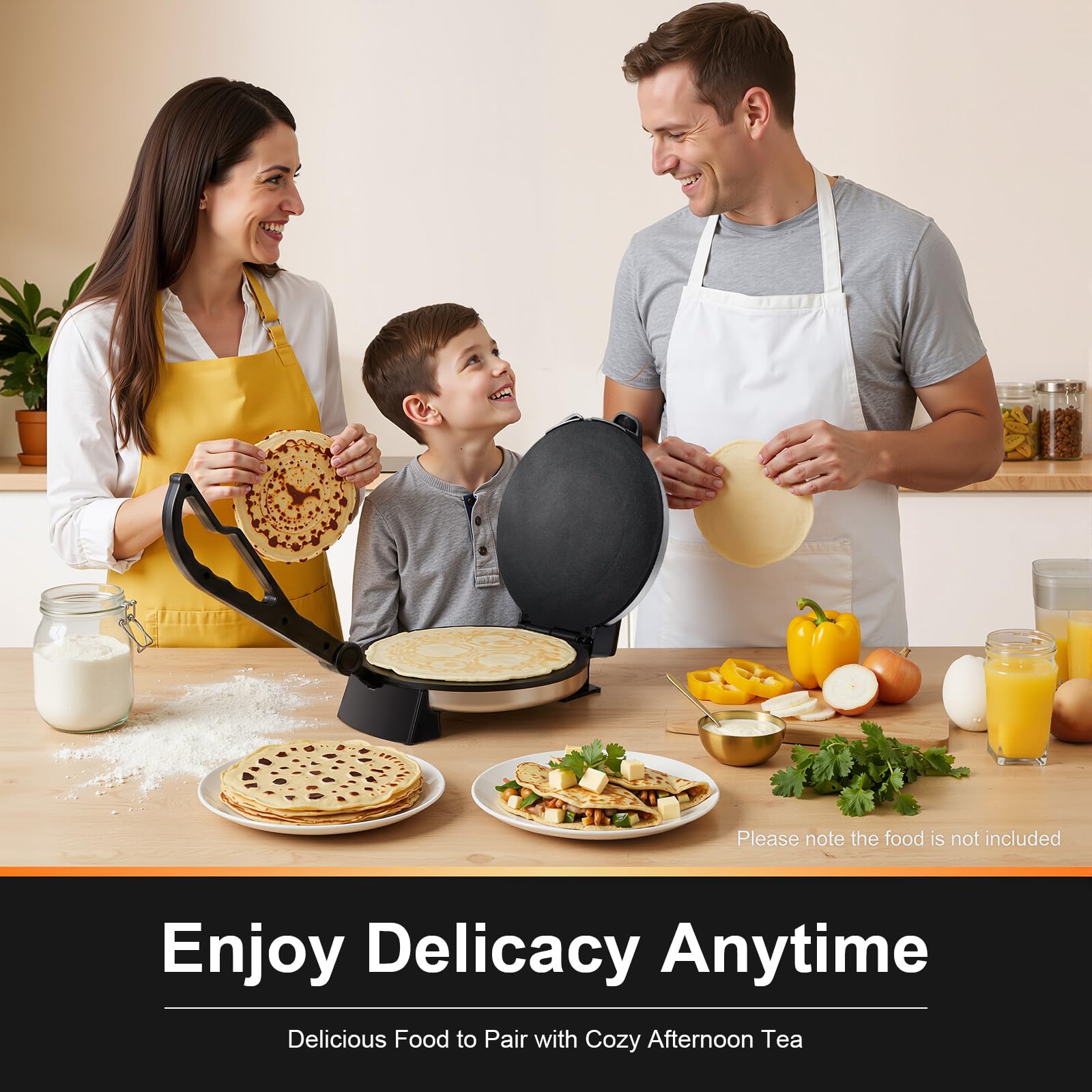 Roti Maker 1800W, Elektrischer Chapati Maker mit Antihaftplatte, Doppelseitige Heizung, Temperaturregelung bis 200°C, 32cm Durchmesser für Tortillas Pfannkuchen, Schwarz Silber