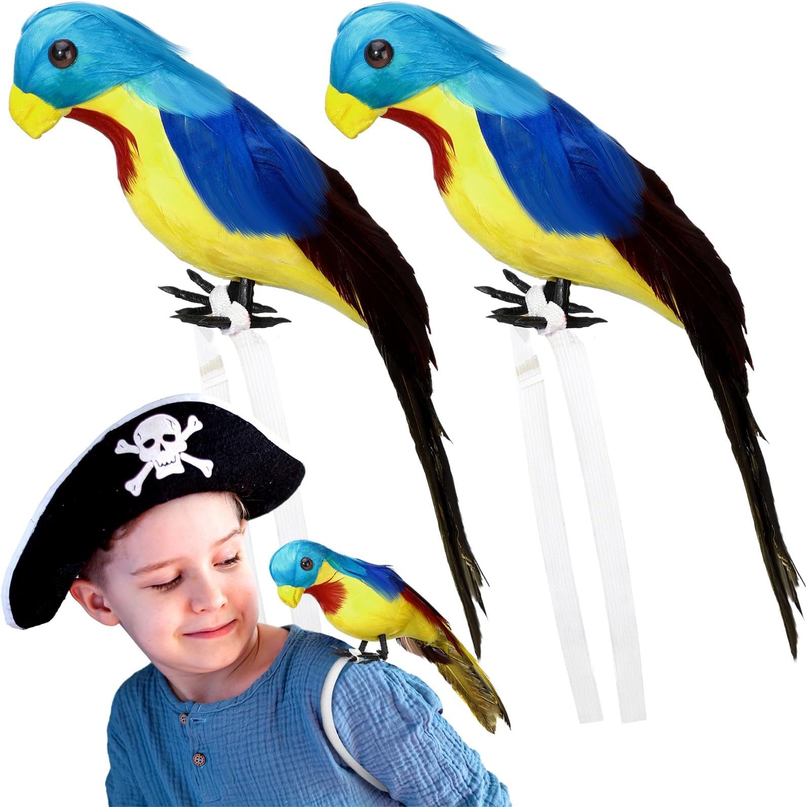Sinmoe 2 Pcs Pirate Parrot Shoulder Prop - Birthday Costume Accessory for Kids and Adults Party (Bright Color)