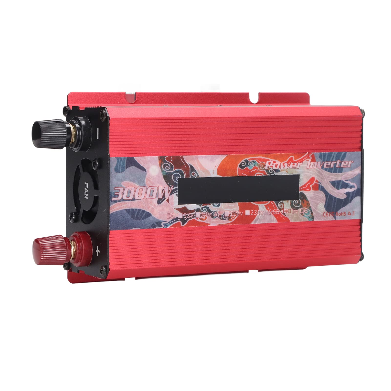 Samochodowy Falownik Przetwornica Mocy ze Stopu Aluminium 3000 W Zmodyfikowana Szczytowa Fala Sinusoidalna DC na AC 220 V z Wyświetlaczem LCD USB 2A Wentylator Chłodzący Do Wycieczek (DC12V)
