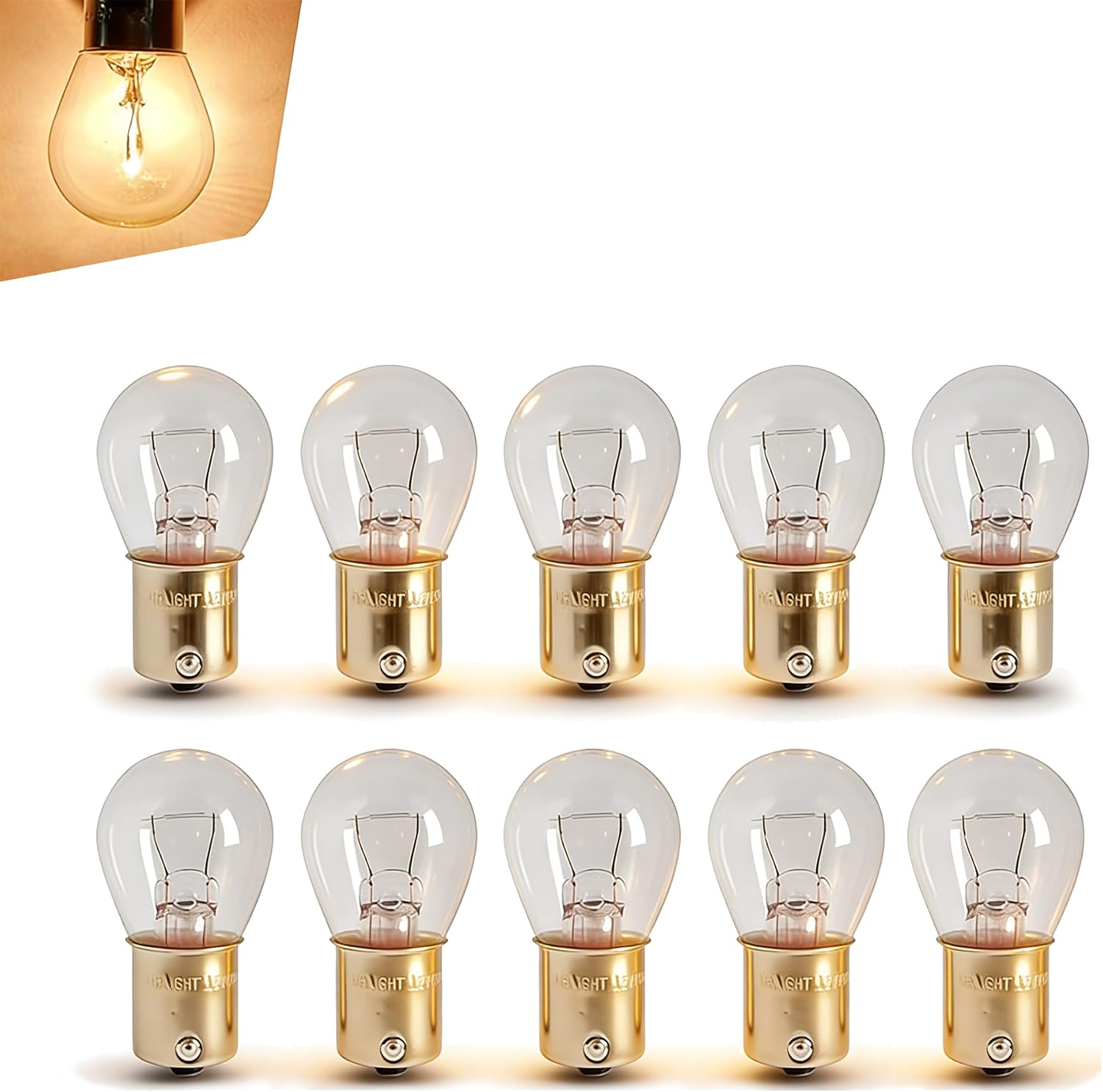 10 PCS 1156 Turn Signal Bulb, 1141 S25 BA15S Brake Light Bulbs, Replacement for Marker Tail Running Parking Backup Lights, 12V P21W Single Contact Halogen, Universal for Most Cars (Clear)