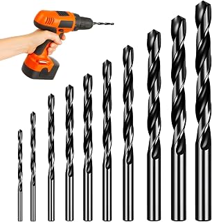 Set of 10 professional HSS metal drills, diameters from 1 to 10 mm, working lengths 24 to 75 mm, very hard metal drills, steel drill and steel