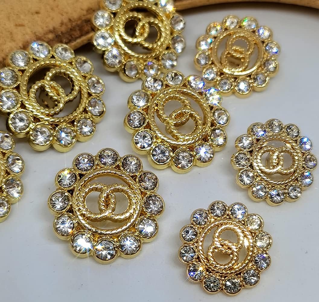 20PCS Luxury Rhinestone Round Buttons Shinning Crystal Metal Buttons for Sewing Clothing DIY Decor (15MM, Gold)