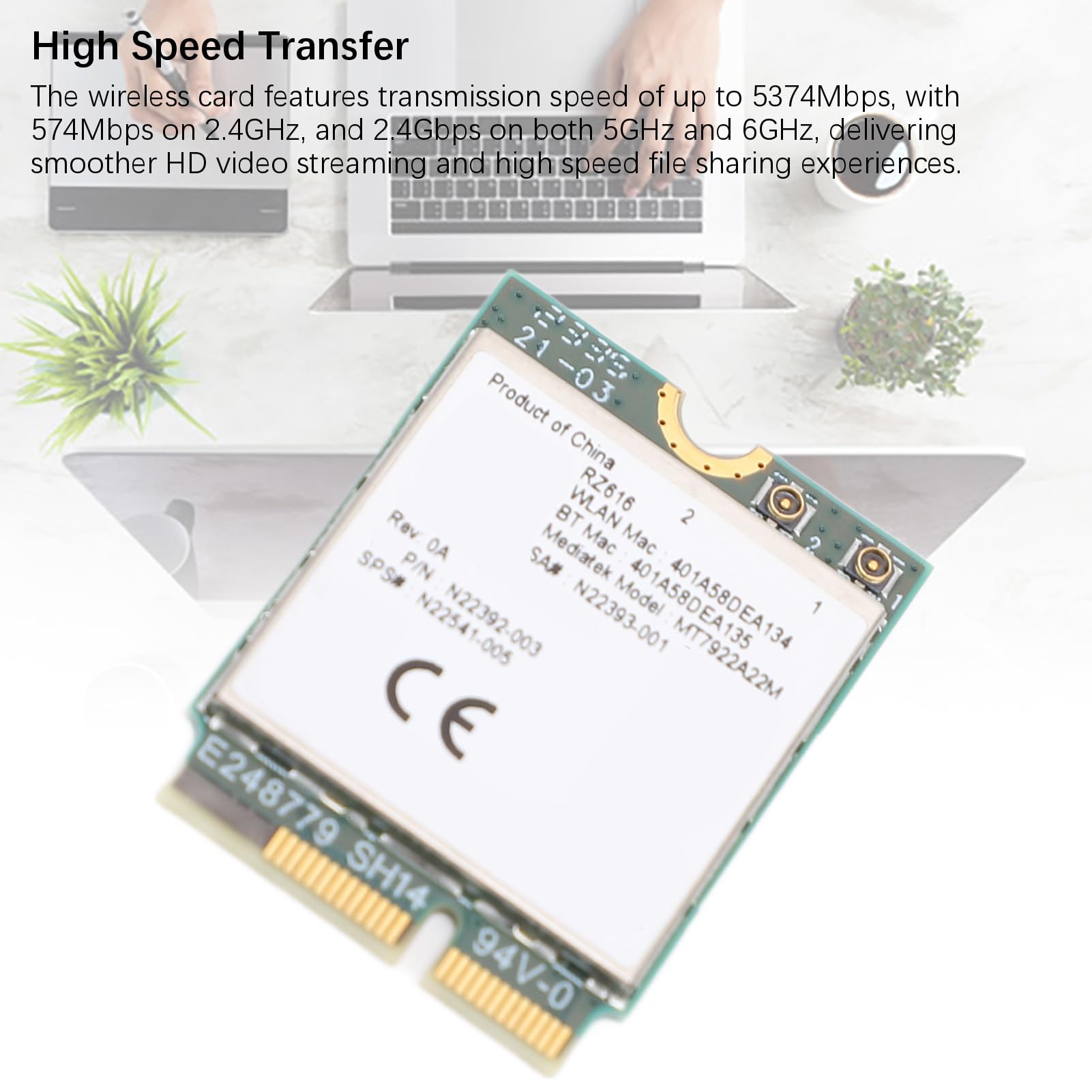 Carte sans Fil Wi-Fi 6E M.2 MT7922A22M pour Ordinateur Portable Bluetooth 5.2 RZ616 5374 Mbit/s