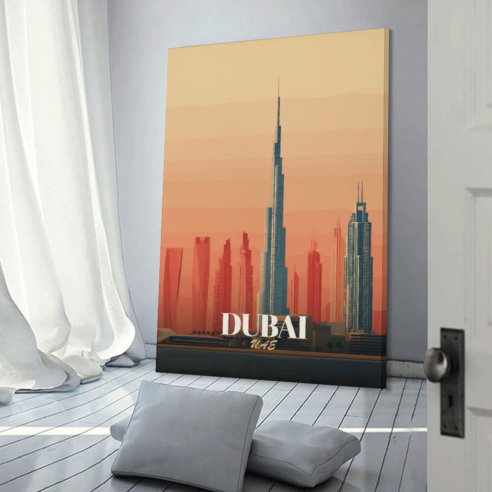 Junmoney Dubai UAE Skyline Art Print Hanging Wall Art, 24x36inch(60x90cm), for Bedroom Walls, Guest Spaces Or Lounges, An Easy Wall Refresh for Bedrooms