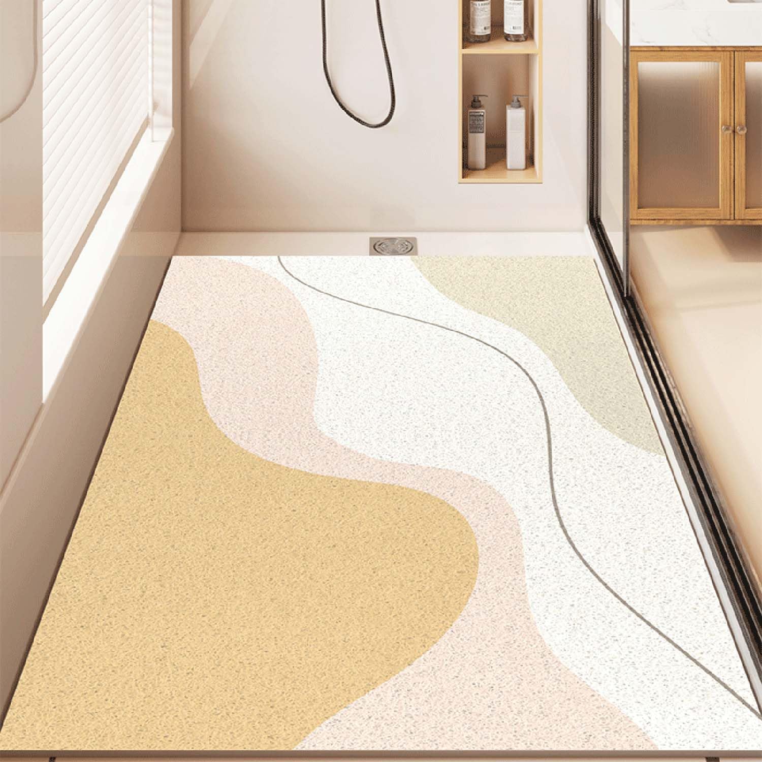 QYMYOZ Non-Slip Bath Mat 60x100cm Luffa Shower Mat Drainage Holes Bath Rug Geometric Pattern Bathroom Mat Soft and Absorbent Shower Carpet