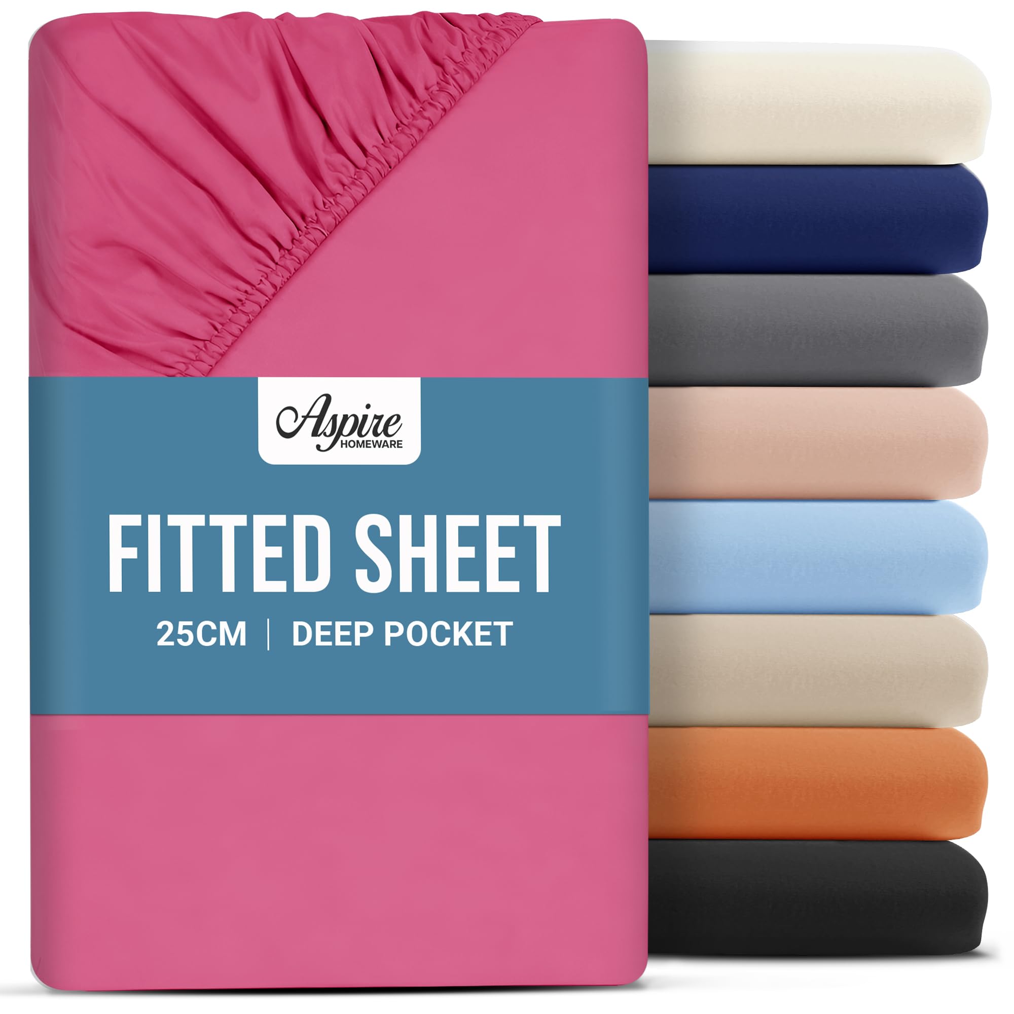 Aspire Homeware Pink Double Fitted Sheet - 25 Cm Deep Hotel Quality (Pink) Bed Sheets - Soft & Breathable Fitted Bed Sheets Double - Anti-Wrinkle Easy Care Fitted Sheets