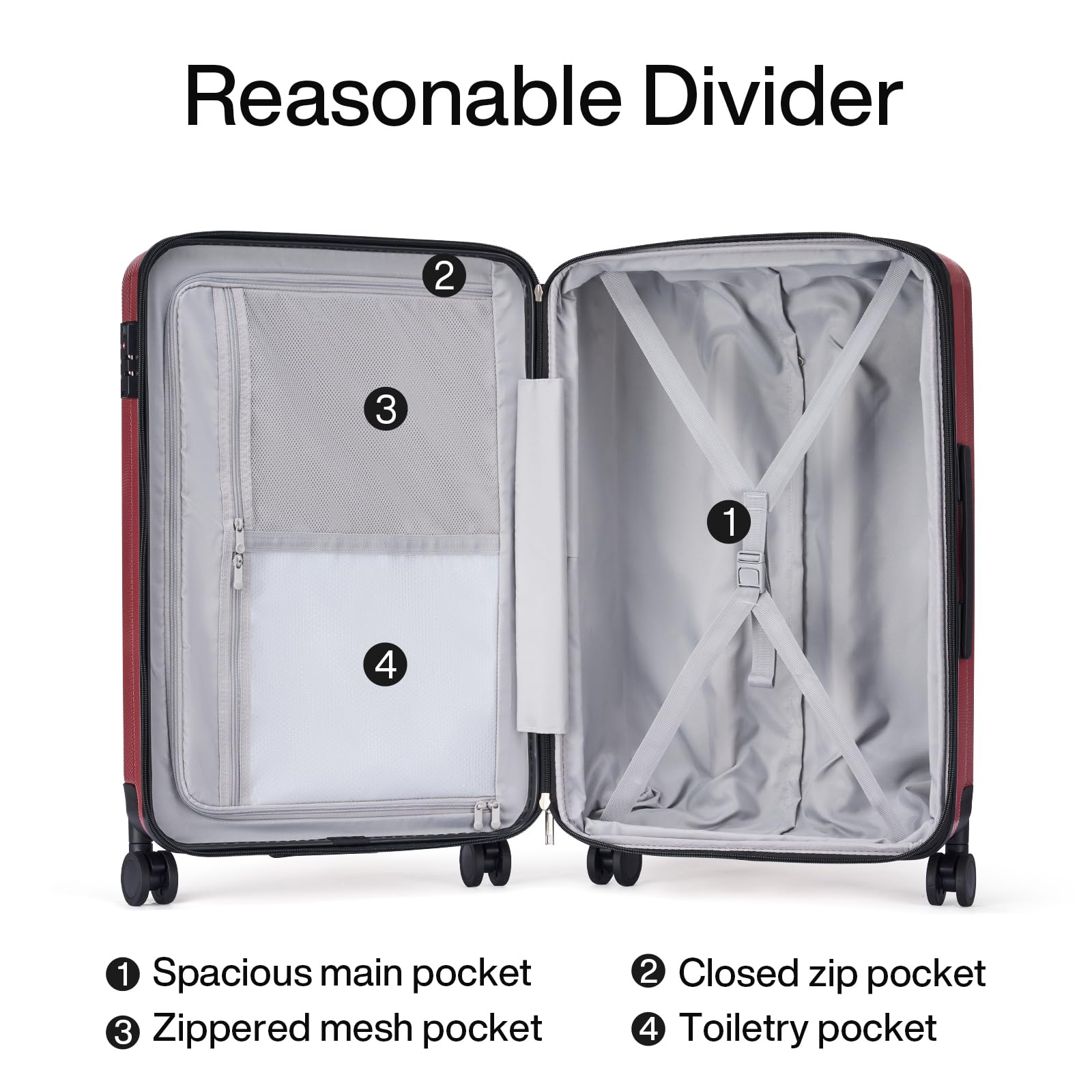 Hanke 29 Inch Expandable Checked Luggage Lightweight PC Hard Shell Luggage Suitcases with Wheels Tsa Luggage Rolling Large Suitcase Travel Luggage Bag for Study Abroad(Burgundy)