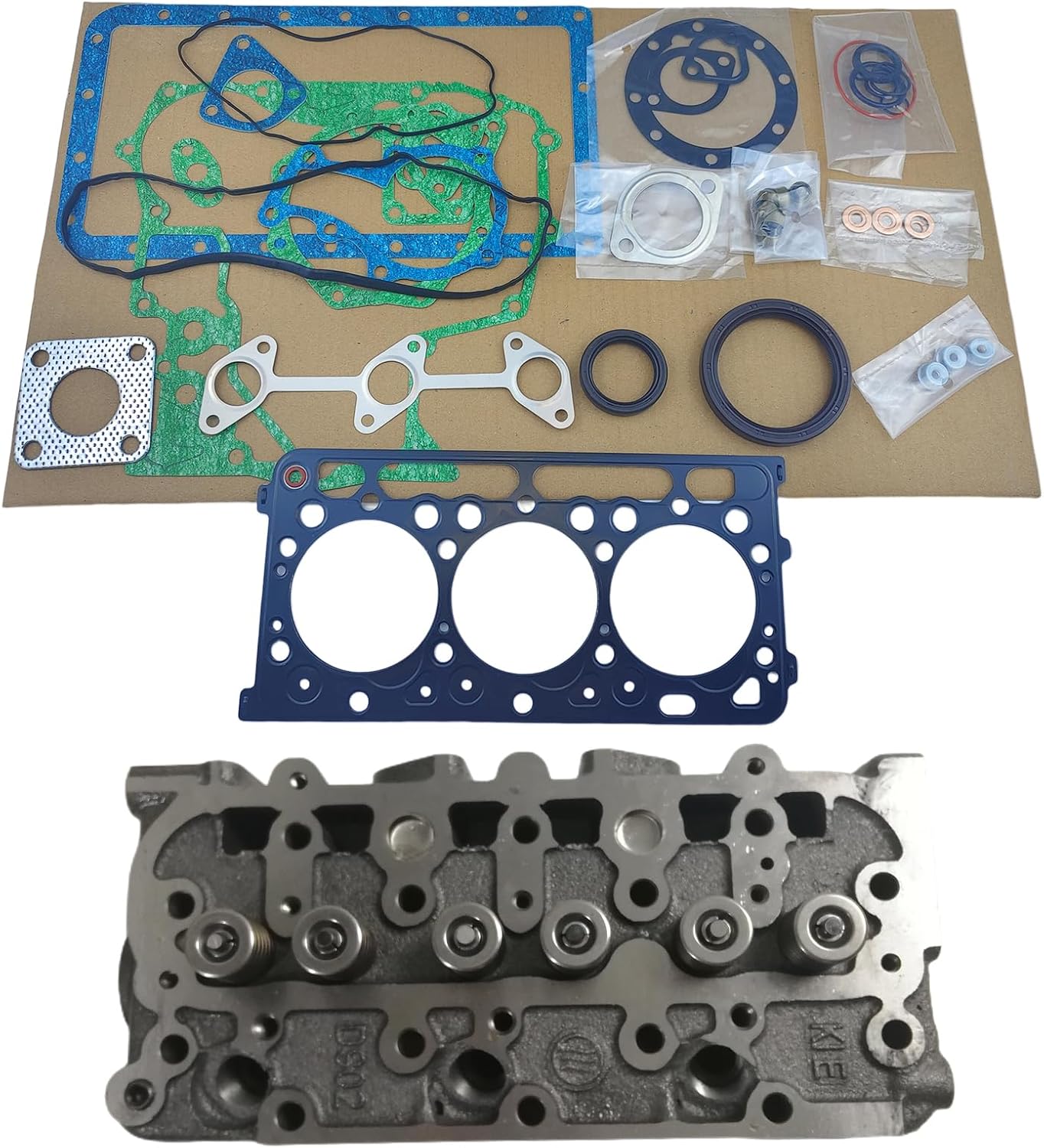 D902 Cylinder Head+1 Set Full Gasket Kit Compatible With Kubota D902 Engine Parts For D902-E2B D902-E3B D902-E4B Engine BX24 BX25 BX2230D BX2350D BX2360 KX41-3 KX41-3 Excavator
