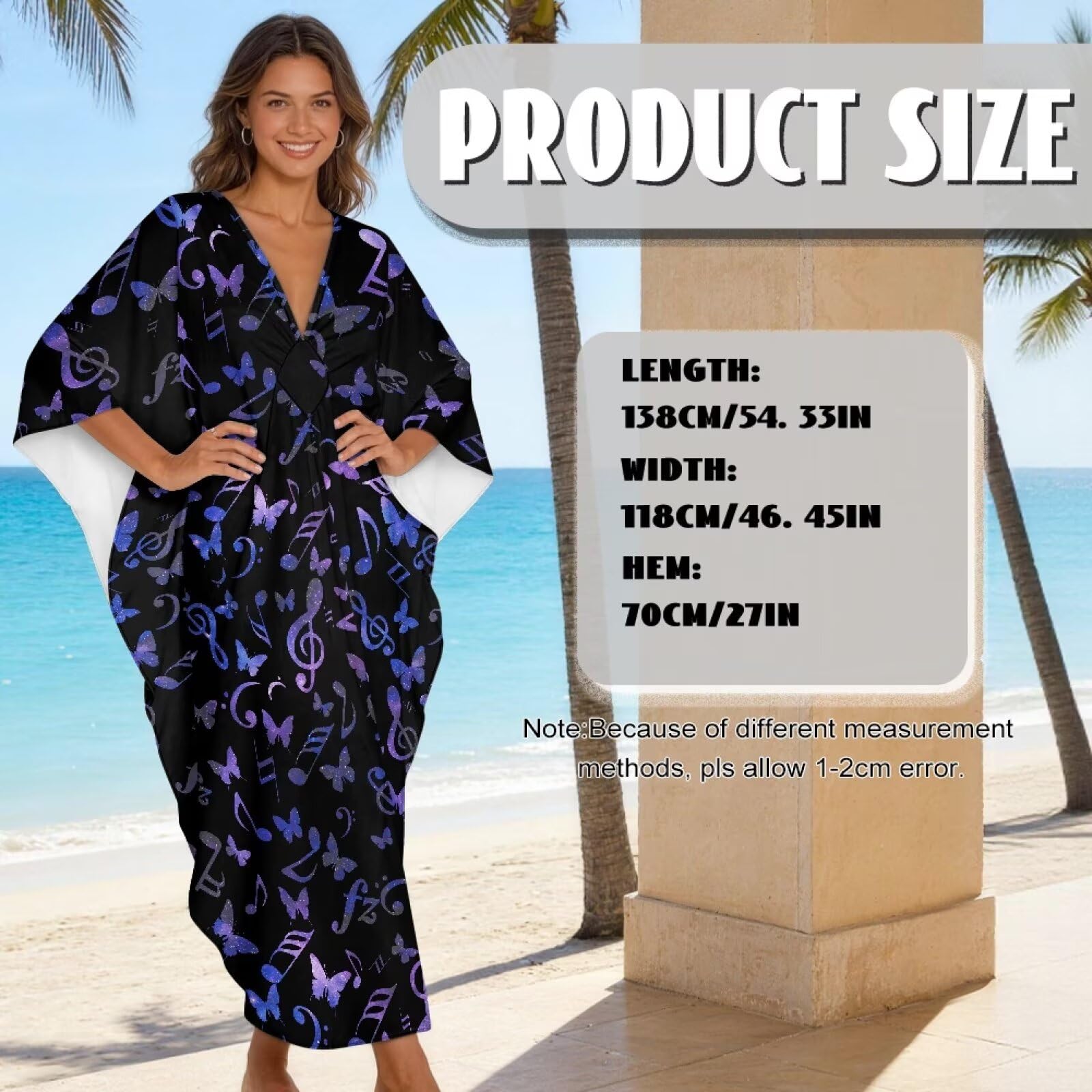 Xoenoiee Damska sukienka kaftan plus size dekolt w serek rękaw nietoperz okrycie plażowe okrycie kąpielowe okrycie letnie kaftany