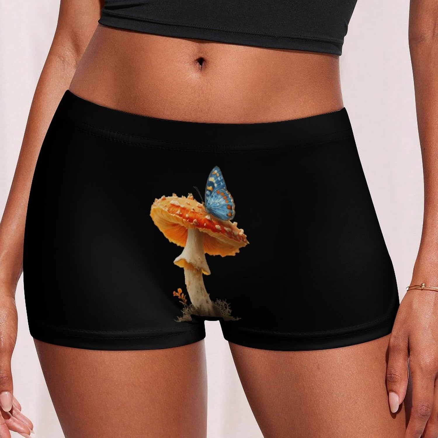 Mushroom with Butterfly Fashion Women's Boxer Briefs Breathable Underpants Trunks Stretch Underwear