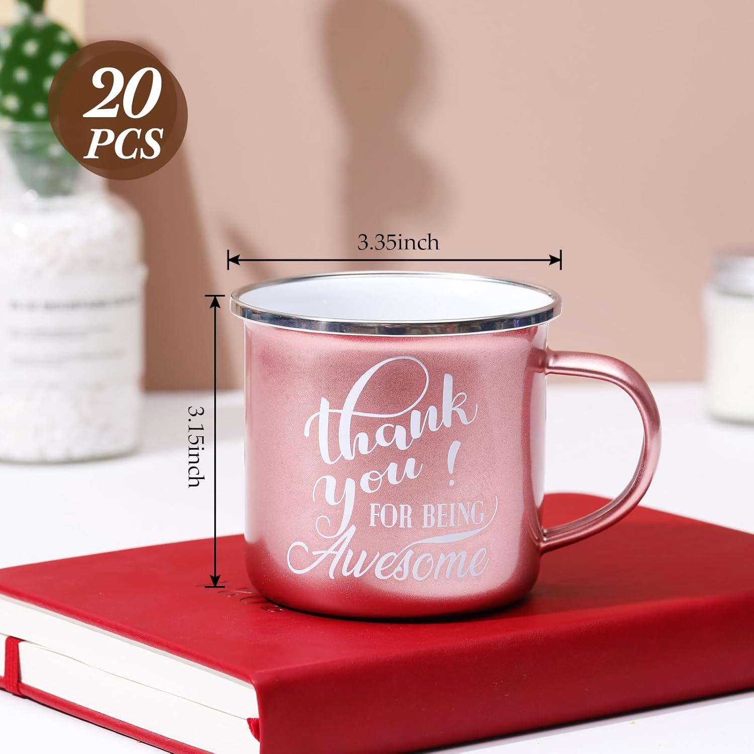 Sliner 20 Pcs Thank You Gifts 12oz Enamel Coffee Mugs Bulk with Handle, Thank You for Being Awesome Cups Employee Appreciation Gift for Teacher Coworker Friend(Black, White, Blue, Rose Gold)