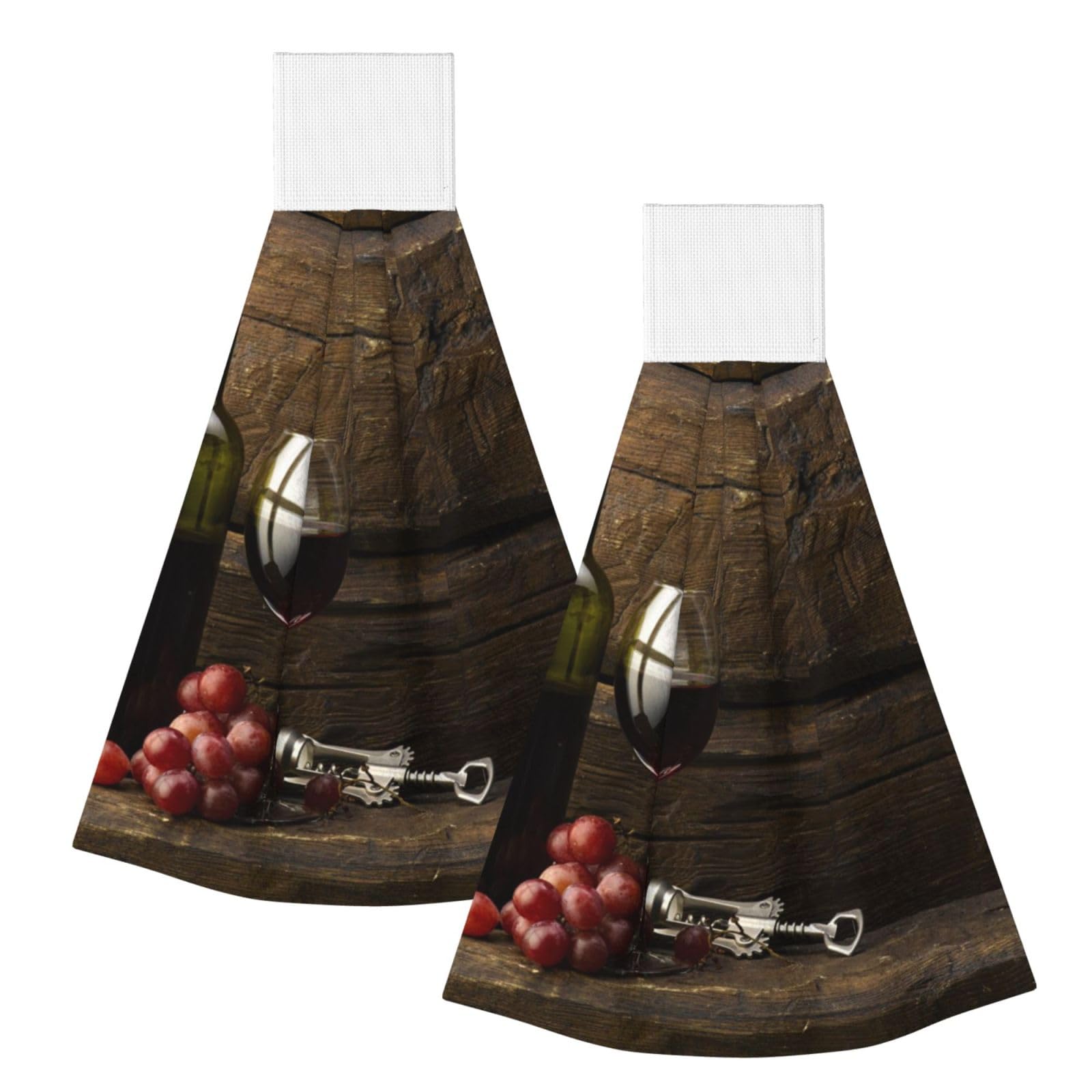 DOPKLNA Grapes Bottle And Glass Of Red Wine, 2 Pcs Hanging Coral Fiber Hand Towels for Bathroom, Absorbent Kitchen Towels